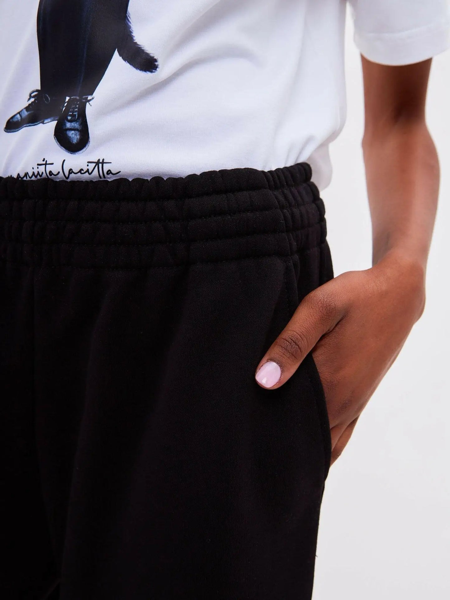 Basic set: women’s white t-shirt with dandy cat print and black wide sweatpants - Funny Cat | For Cat Lovers | CAT