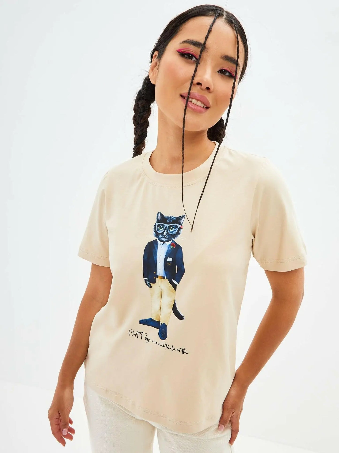 Beige printed t-shirt regatta cat - Funny Cat T-shirt | For Cat Lovers | CAT by maniita lacitta