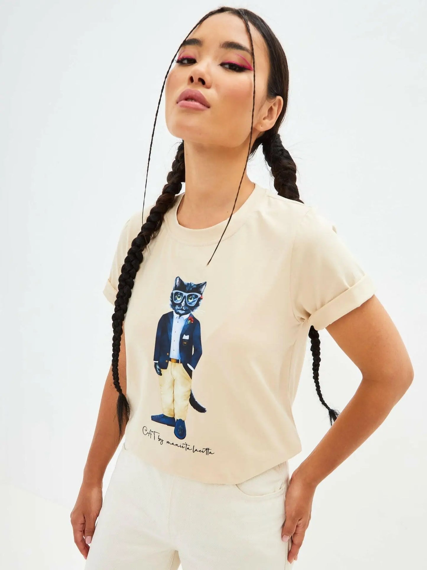 Beige printed t-shirt regatta cat - Funny Cat T-shirt | For Cat Lovers | CAT by maniita lacitta