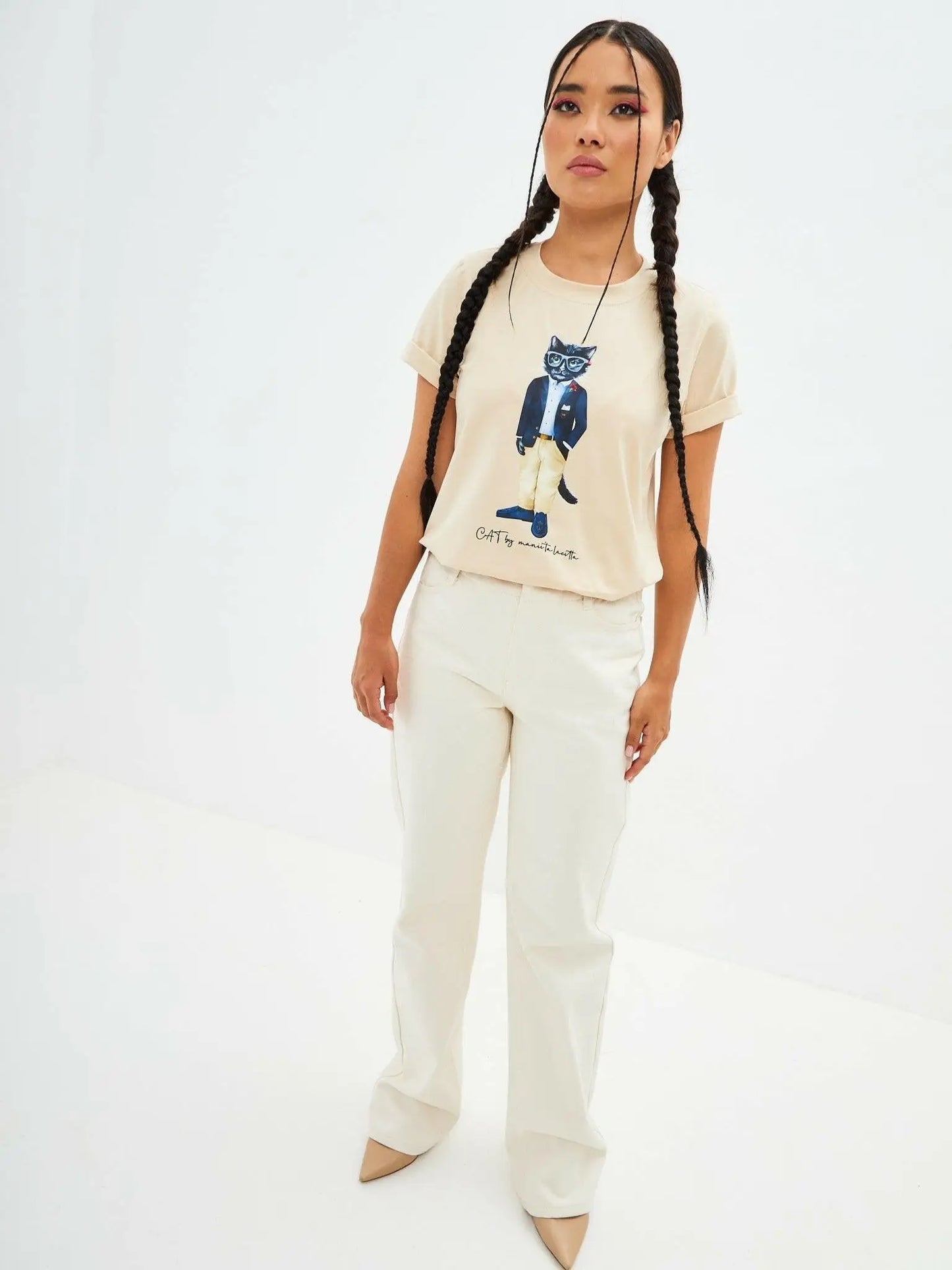 Beige printed t-shirt regatta cat - Funny Cat T-shirt | For Cat Lovers | CAT by maniita lacitta