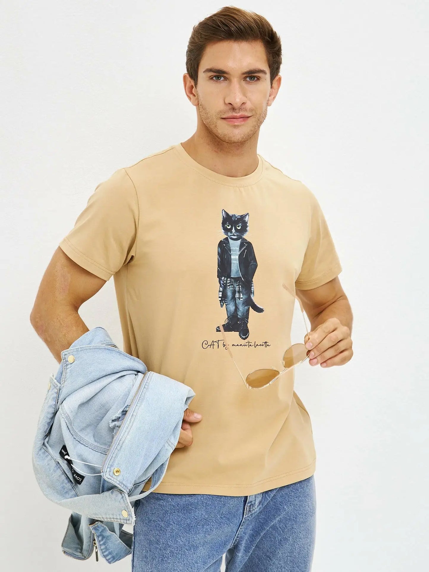 Beige t-shirt rocker cat - Funny Cat T-shirt | For Cat Lovers | CAT by maniita lacitta
