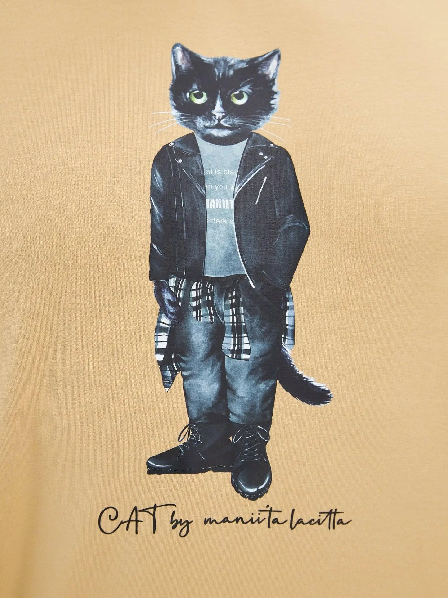 Beige t-shirt rocker cat - Funny Cat T-shirt | For Cat Lovers | CAT by maniita lacitta