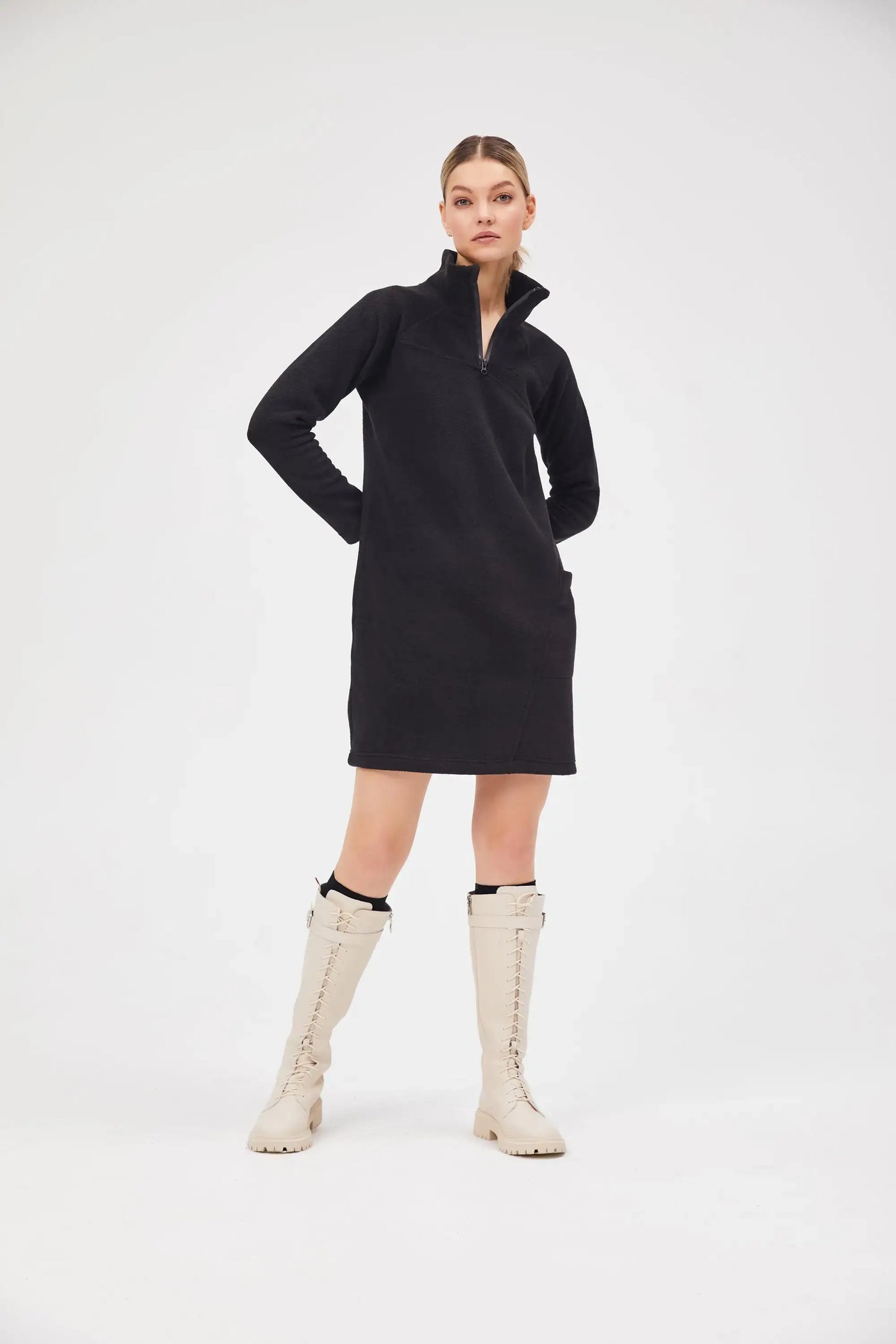 Black fleece dress - Funny Cat Fleece (recycled) | For Cat Lovers | CAT by maniita lacitta