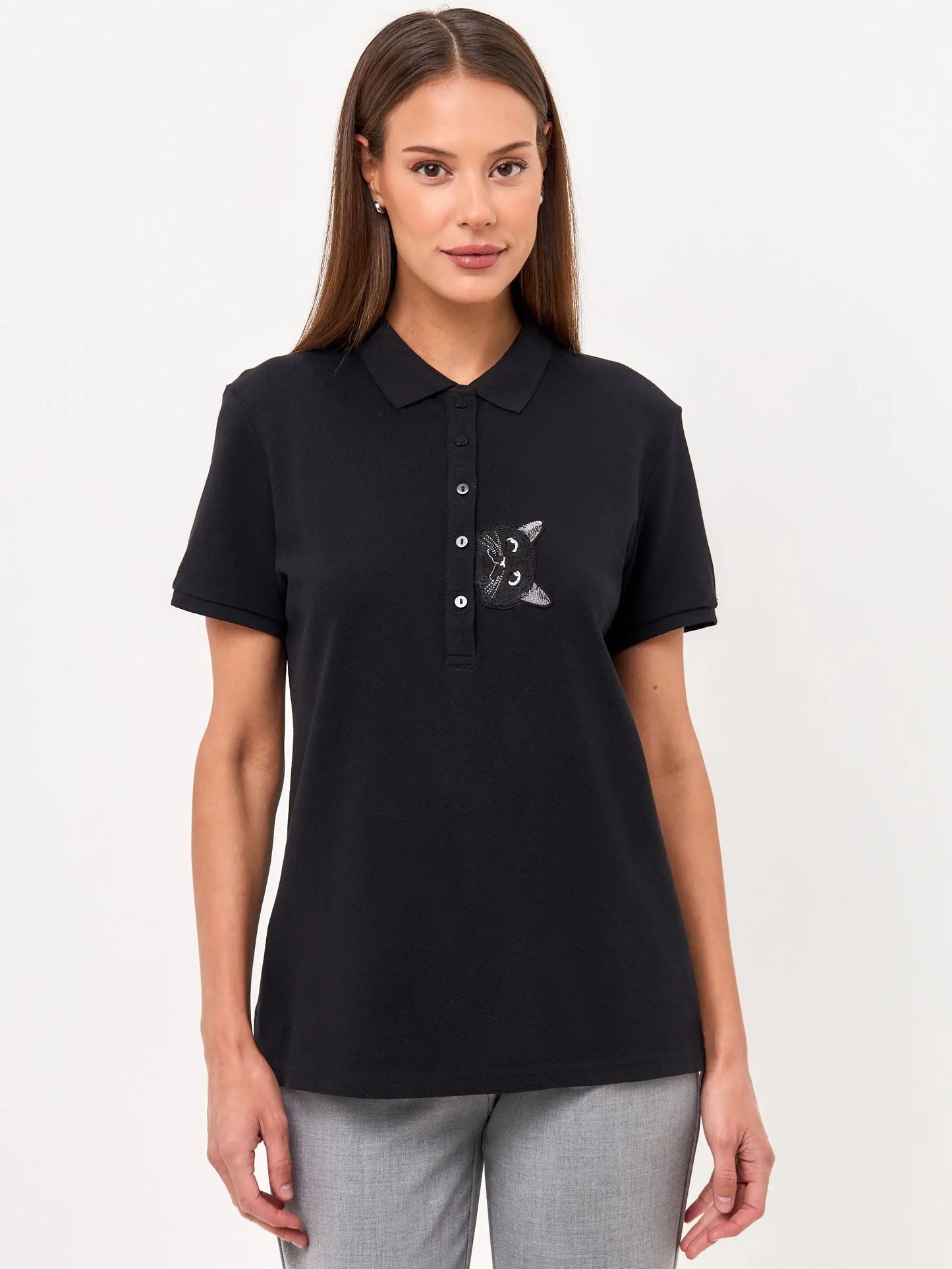Black polo t-shirt cat - Funny Cat Polo t-shirt & dress | For Cat Lovers | CAT by maniita