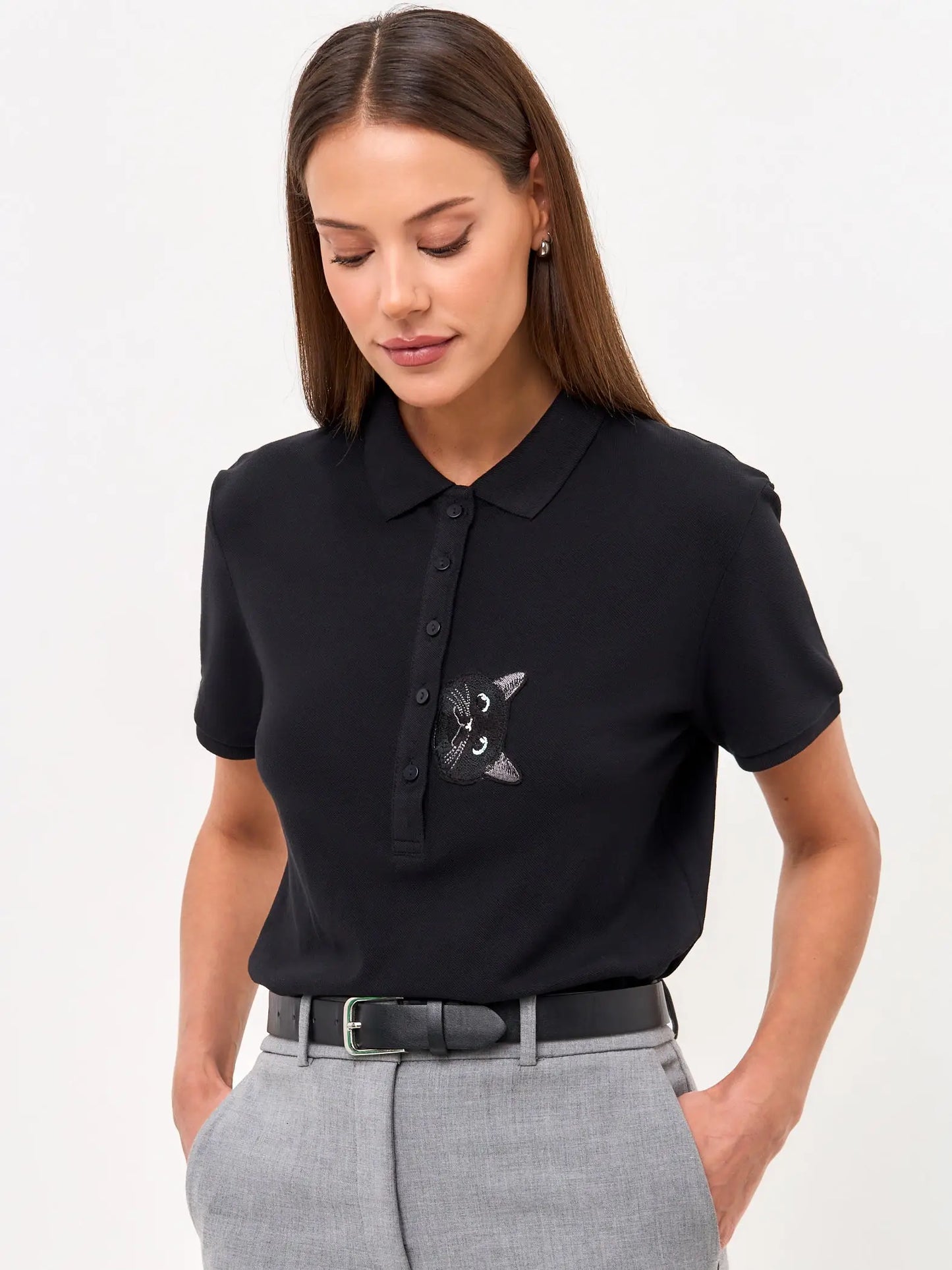 Black polo t-shirt cat - Funny Cat Polo t-shirt & dress | For Cat Lovers | CAT by maniita