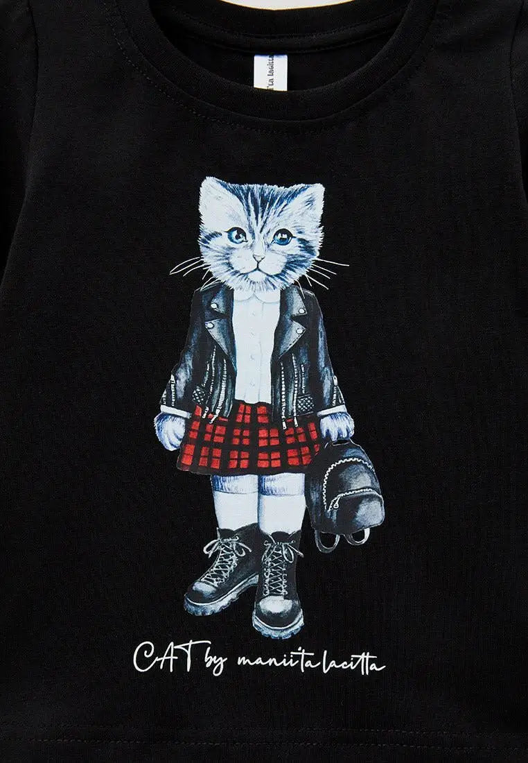 Black Printed T-shirt KITTY - Funny Cat T-shirt | For Cat Lovers | CAT by maniita lacitta