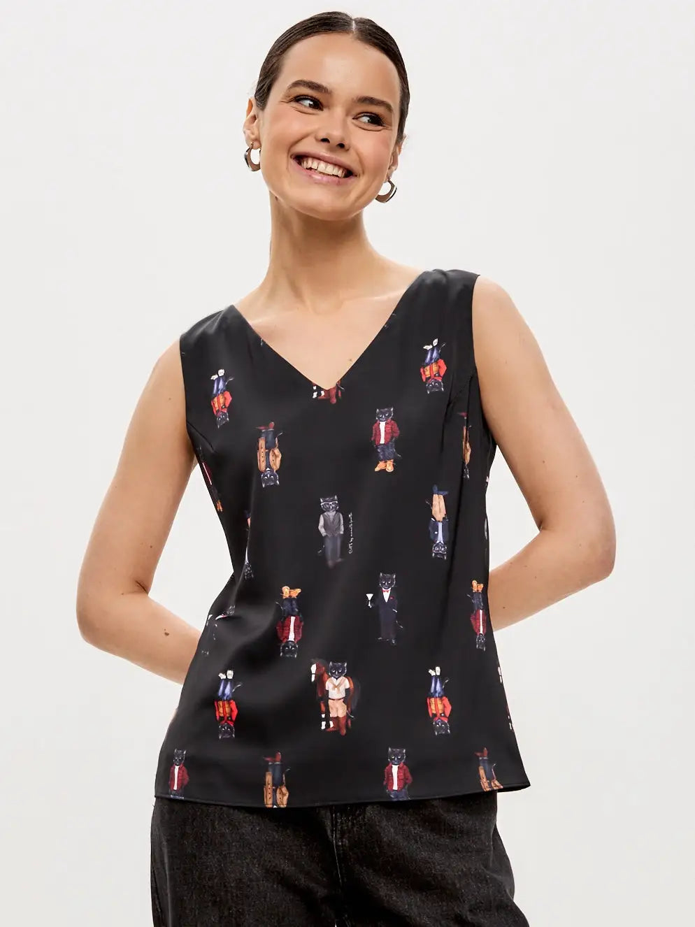 Black silk top cat - Funny Cat Silk top | For Cat Lovers | CAT by maniita lacitta