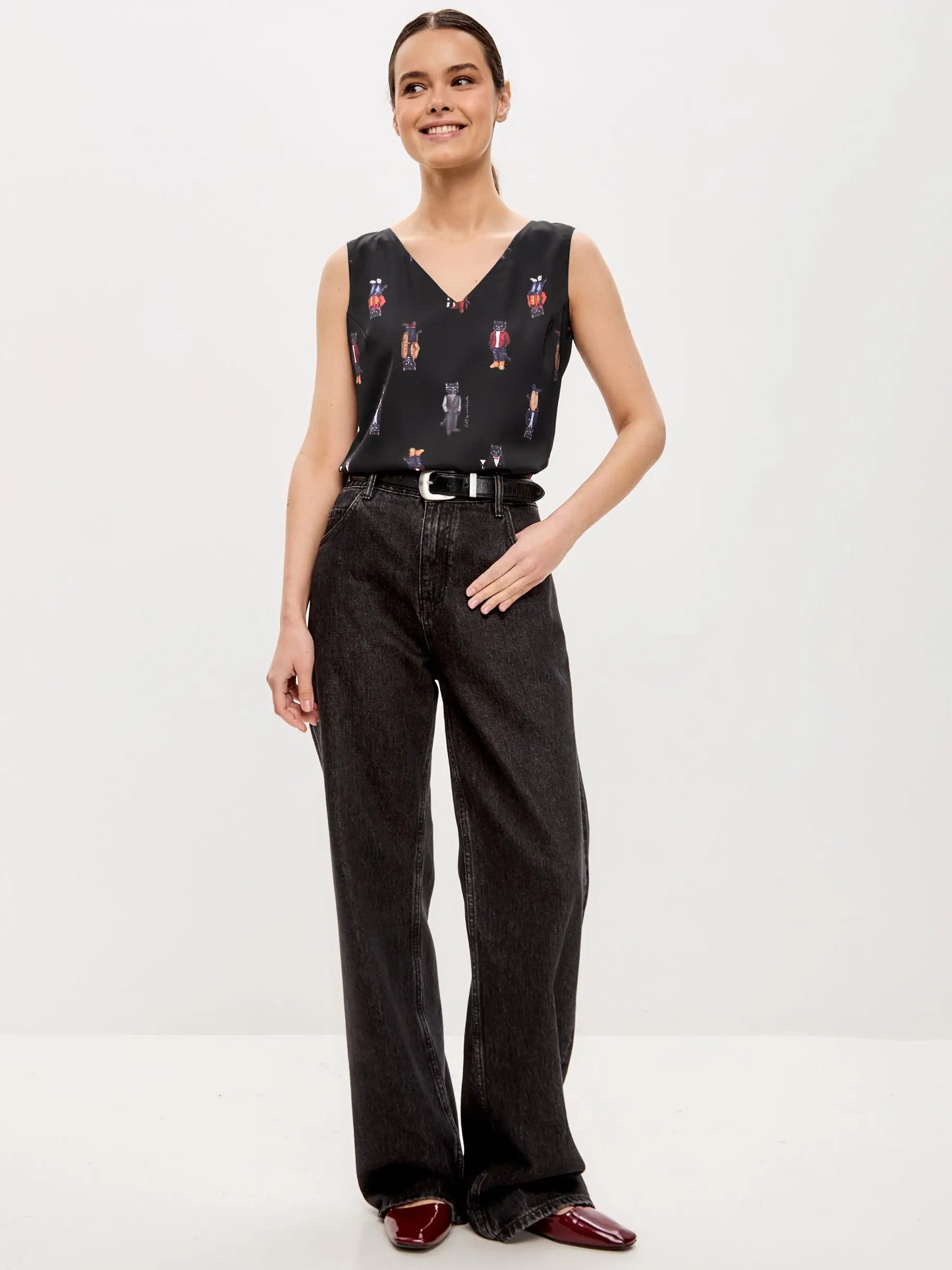Black silk top cat - Funny Cat Silk top | For Cat Lovers | CAT by maniita lacitta