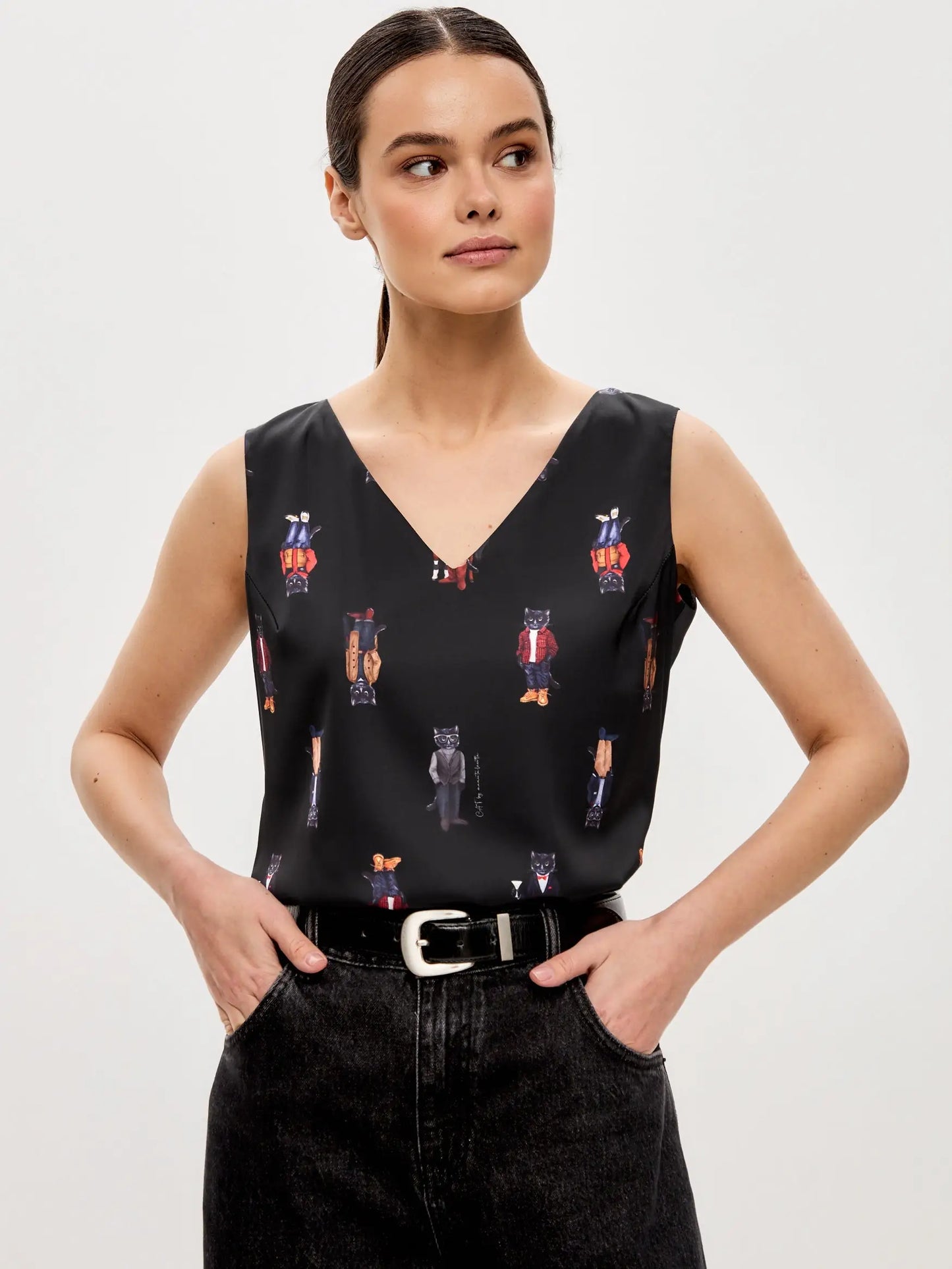 Black silk top cat - Funny Cat Silk top | For Cat Lovers | CAT by maniita lacitta