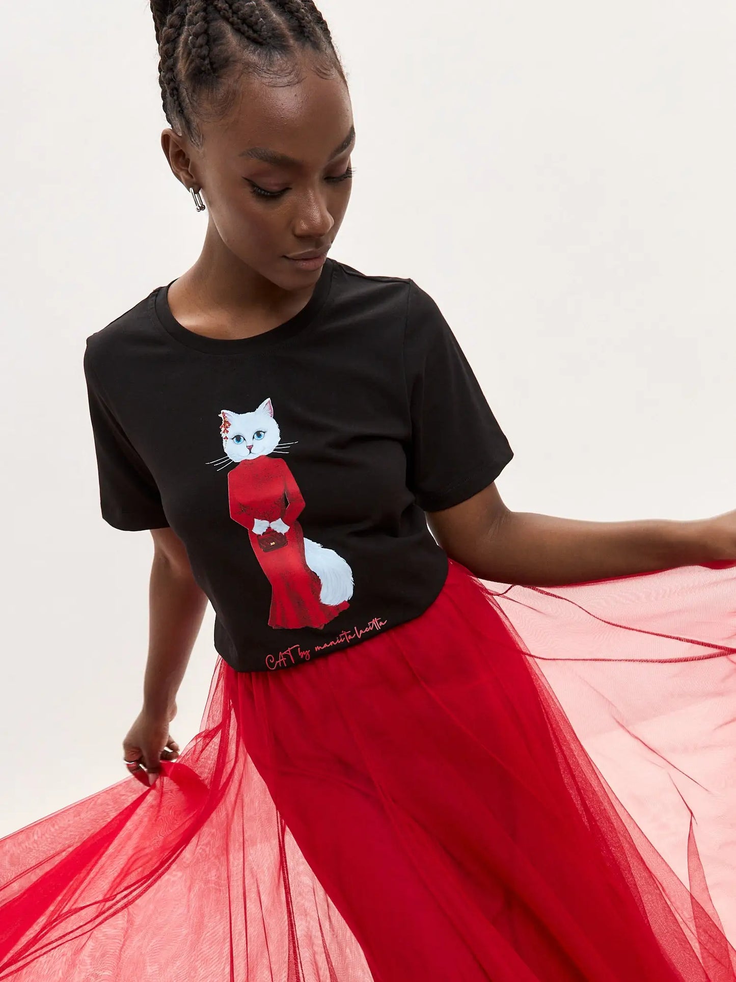 Black t-shirt cat in red - Funny Cat T-shirt | For Cat Lovers | CAT by maniita lacitta
