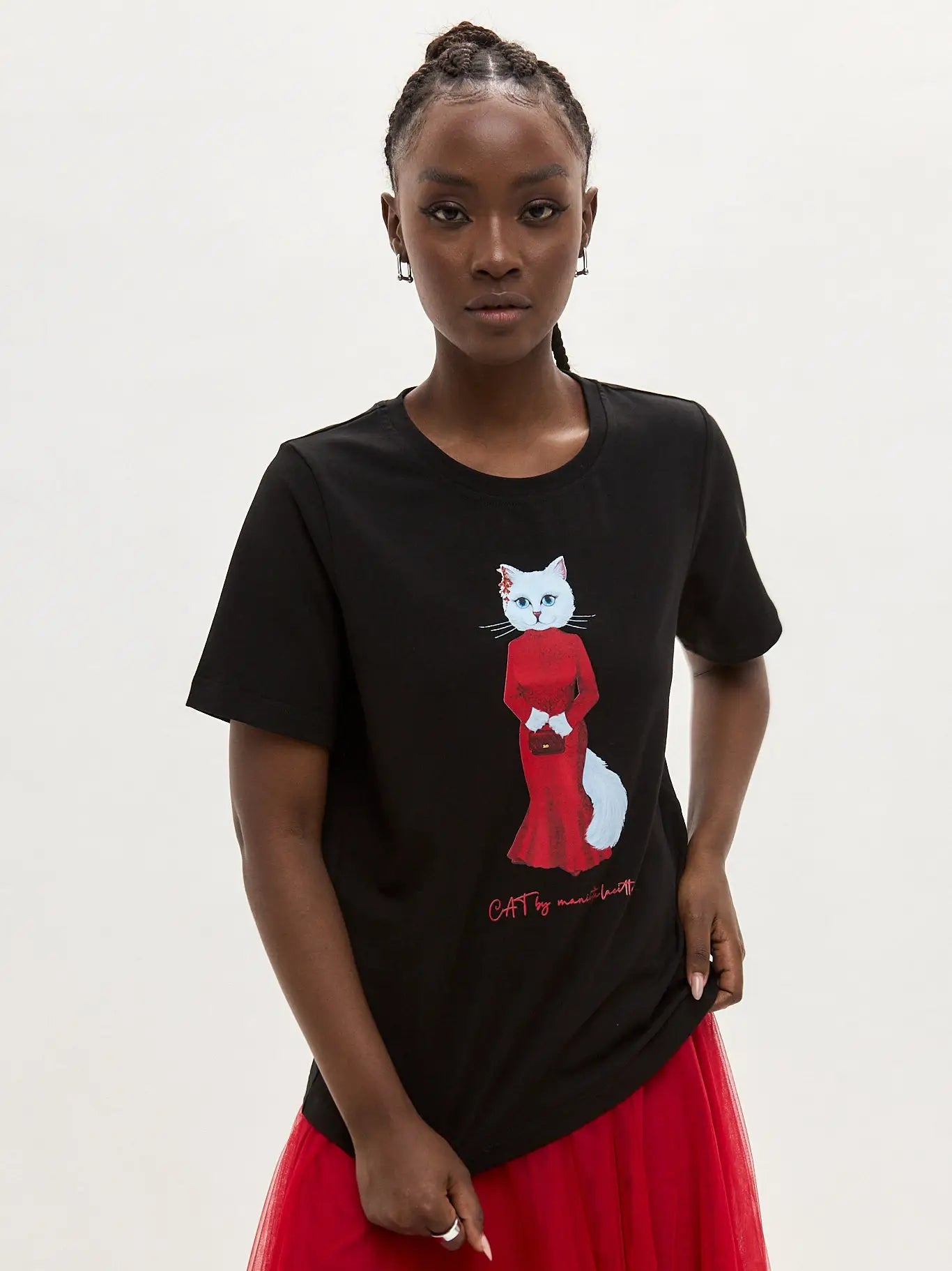 Black t-shirt cat in red - Funny Cat T-shirt | For Cat Lovers | CAT by maniita lacitta