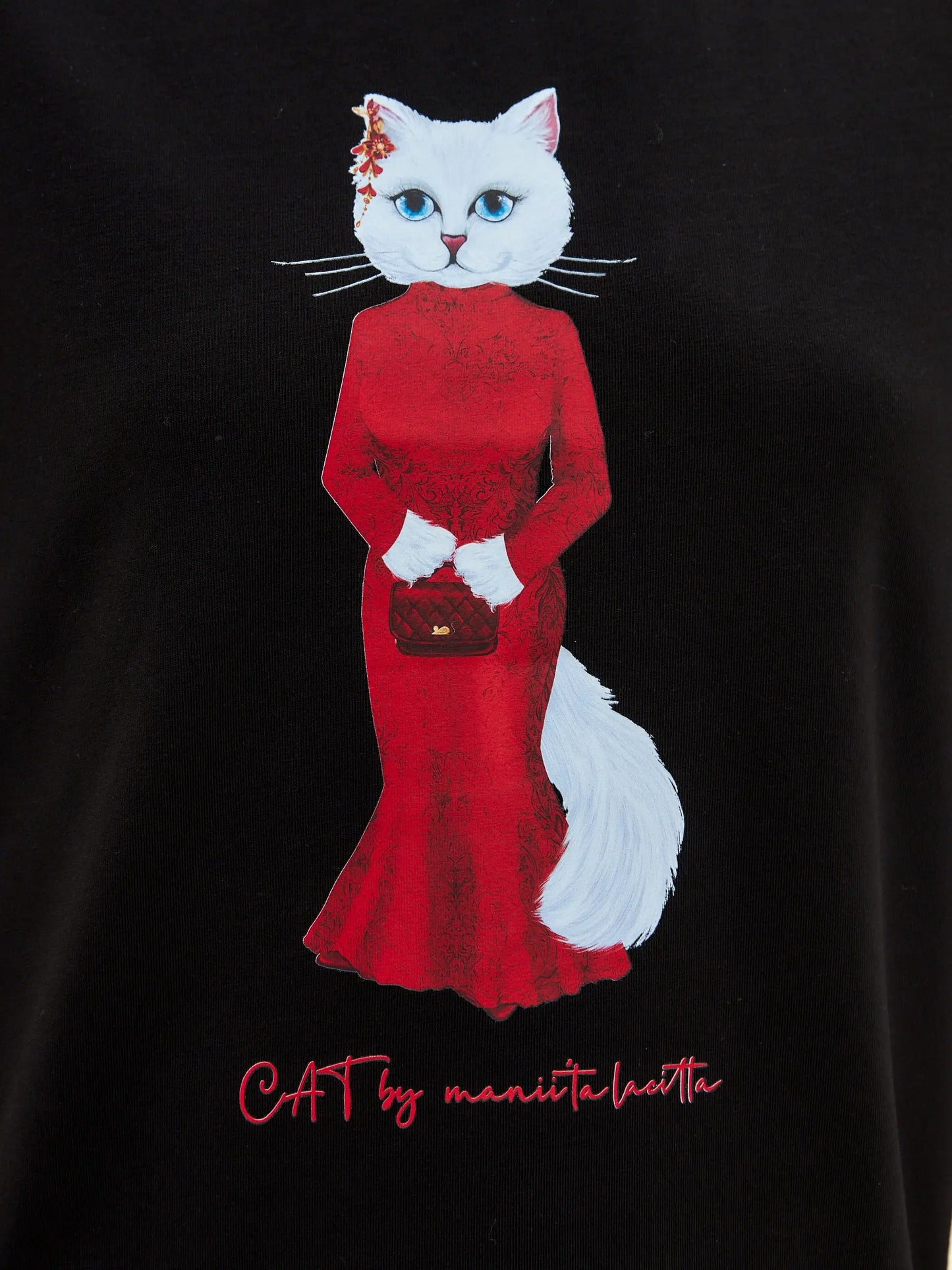 Black t-shirt cat in red - Funny Cat T-shirt | For Cat Lovers | CAT by maniita lacitta