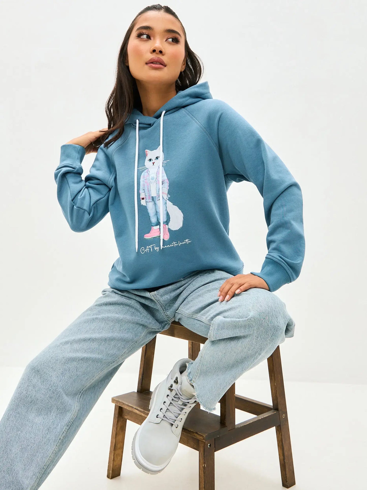 Blue hoodie white country cat - Funny Cat Hoodie & sweatshirt | For Cat Lovers | CAT by maniita