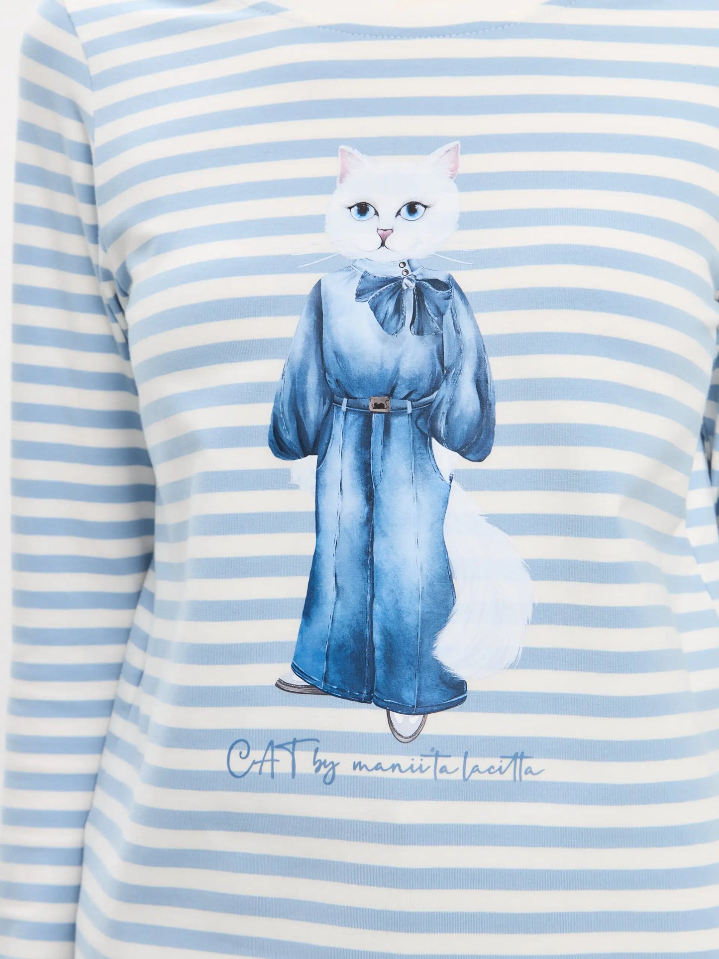 Blue longsleeve denim cat - Funny Cat Shirt & Striped shirt | For Cat Lovers | CAT by maniita
