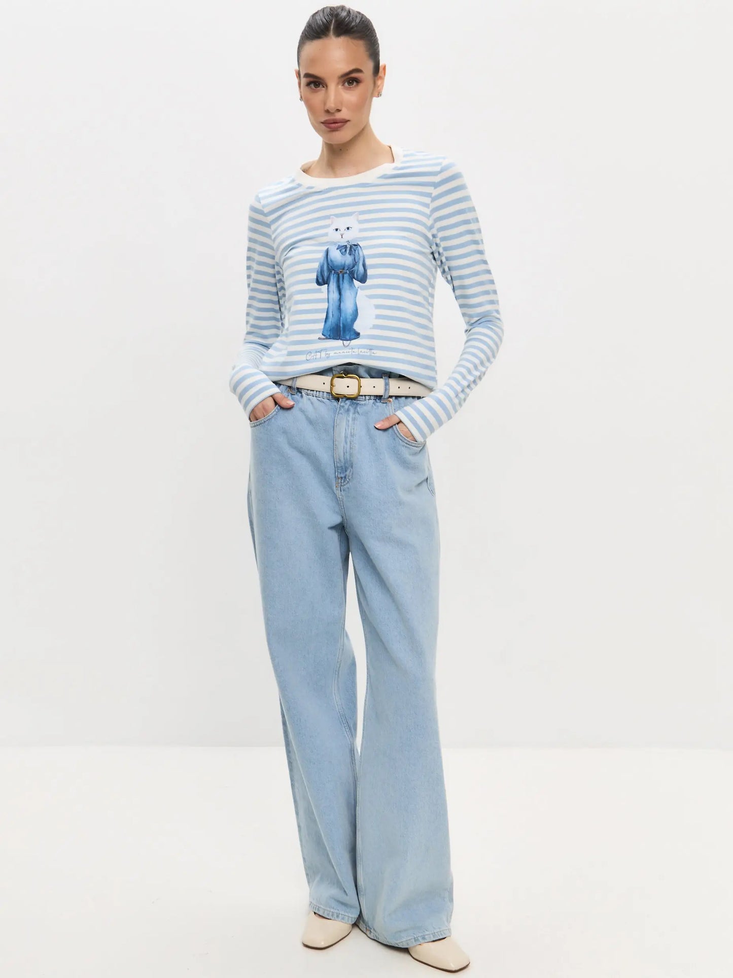 Blue longsleeve denim cat - Funny Cat Shirt & Striped shirt | For Cat Lovers | CAT by maniita