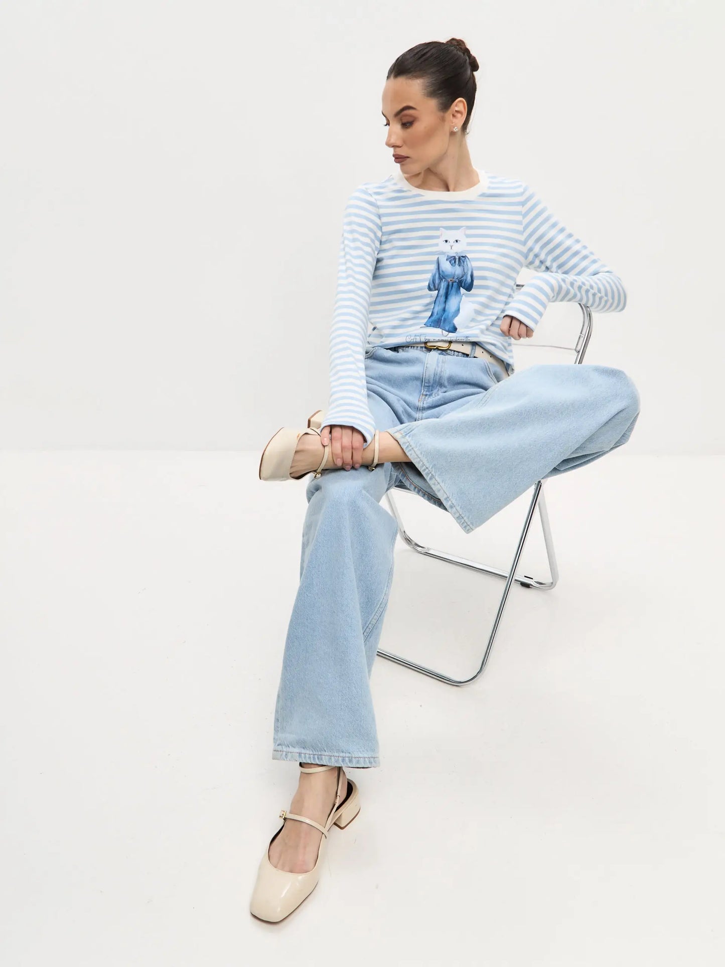 Blue longsleeve denim cat - Funny Cat Shirt & Striped shirt | For Cat Lovers | CAT by maniita