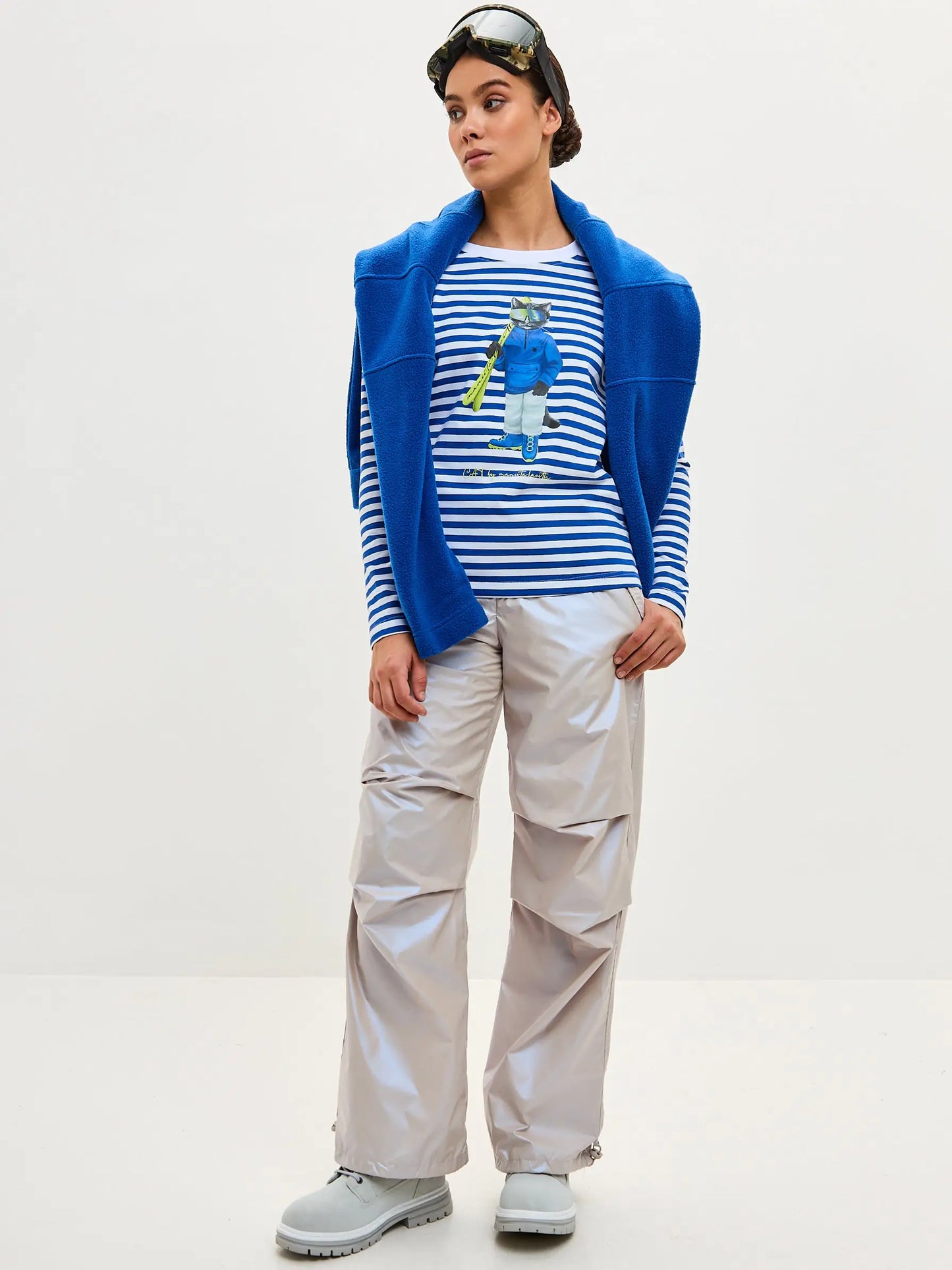 Blue longsleeve ski cat - Funny Cat Shirt & Striped shirt | For Cat Lovers | CAT by maniita