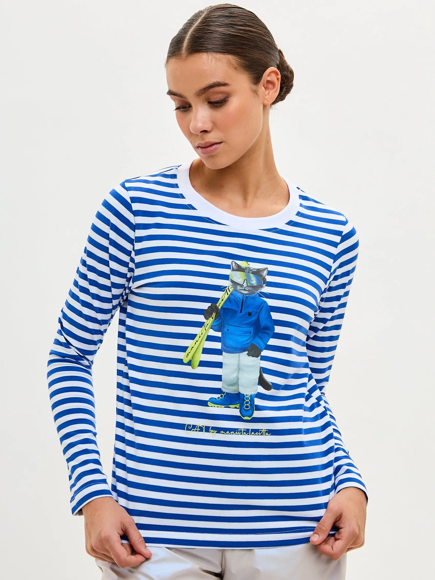 Blue longsleeve ski cat - Funny Cat Shirt & Striped shirt | For Cat Lovers | CAT by maniita