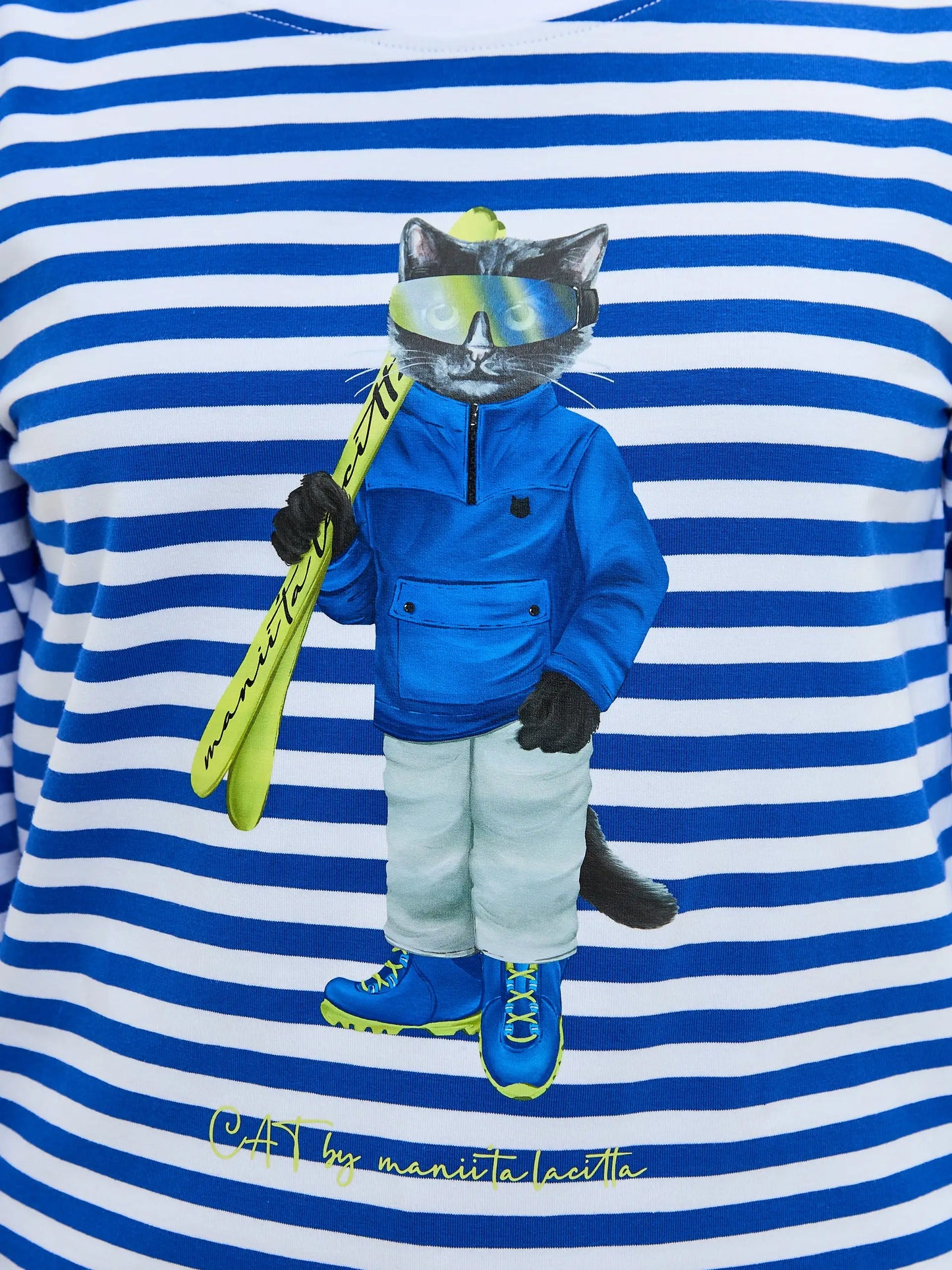 Blue longsleeve ski cat - Funny Cat Shirt & Striped shirt | For Cat Lovers | CAT by maniita