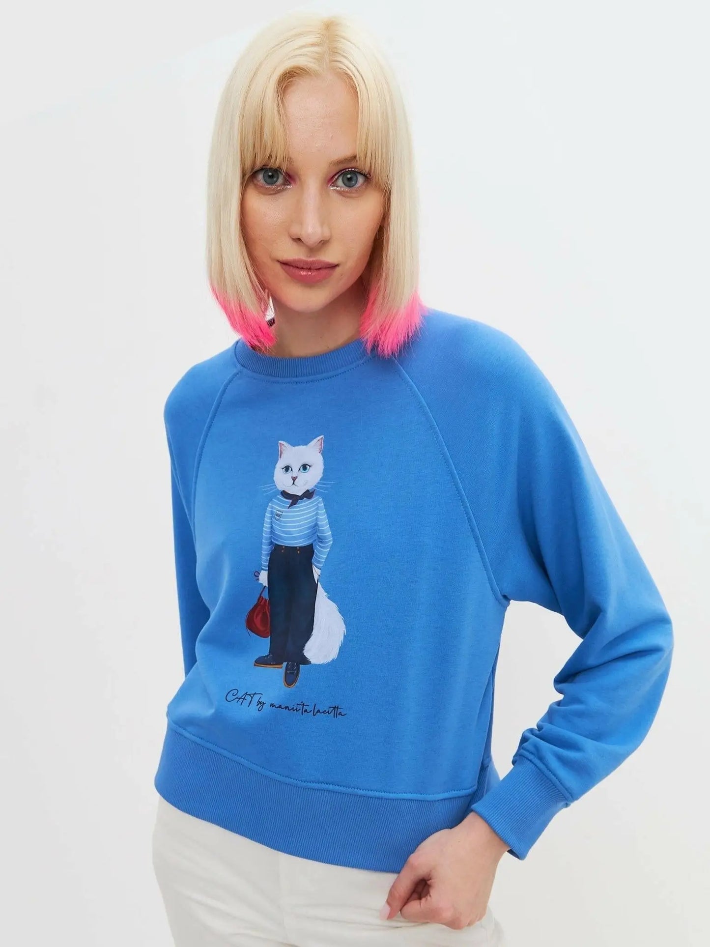 Blue printed sweatshirt mariner cat - Funny Cat Hoodie & sweatshirt | For Cat Lovers | CAT by maniita