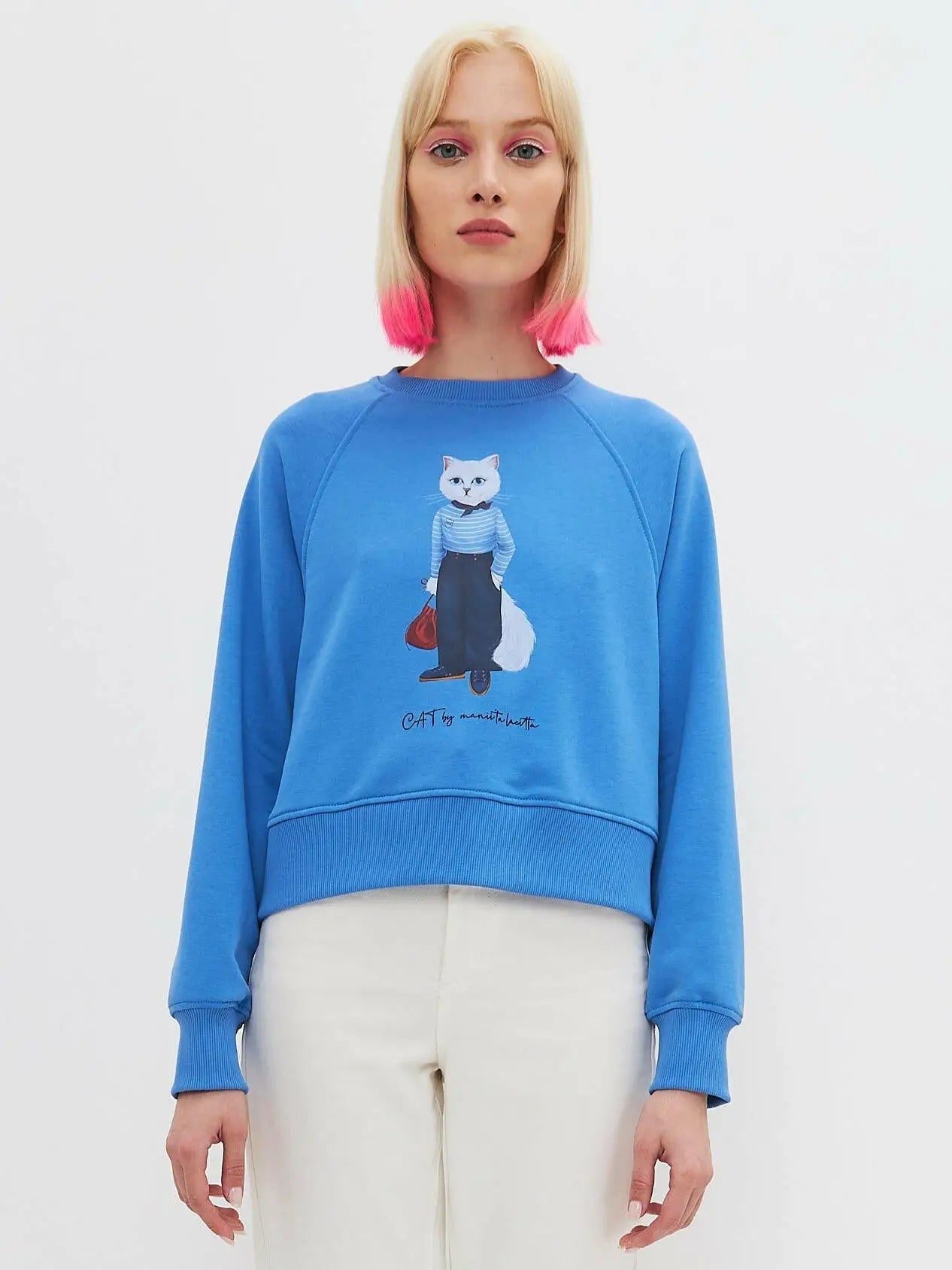 Blue printed sweatshirt mariner cat - Funny Cat Hoodie & sweatshirt | For Cat Lovers | CAT by maniita