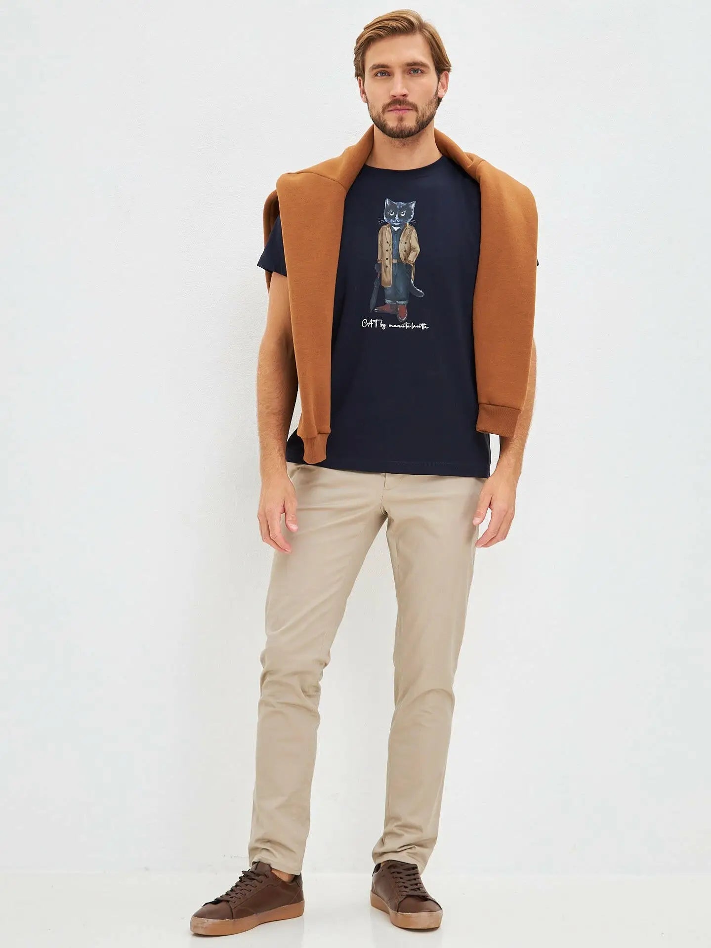 Blue printed t-shirt trench coat cat - Funny Cat T-shirt | For Cat Lovers | CAT by maniita lacitta