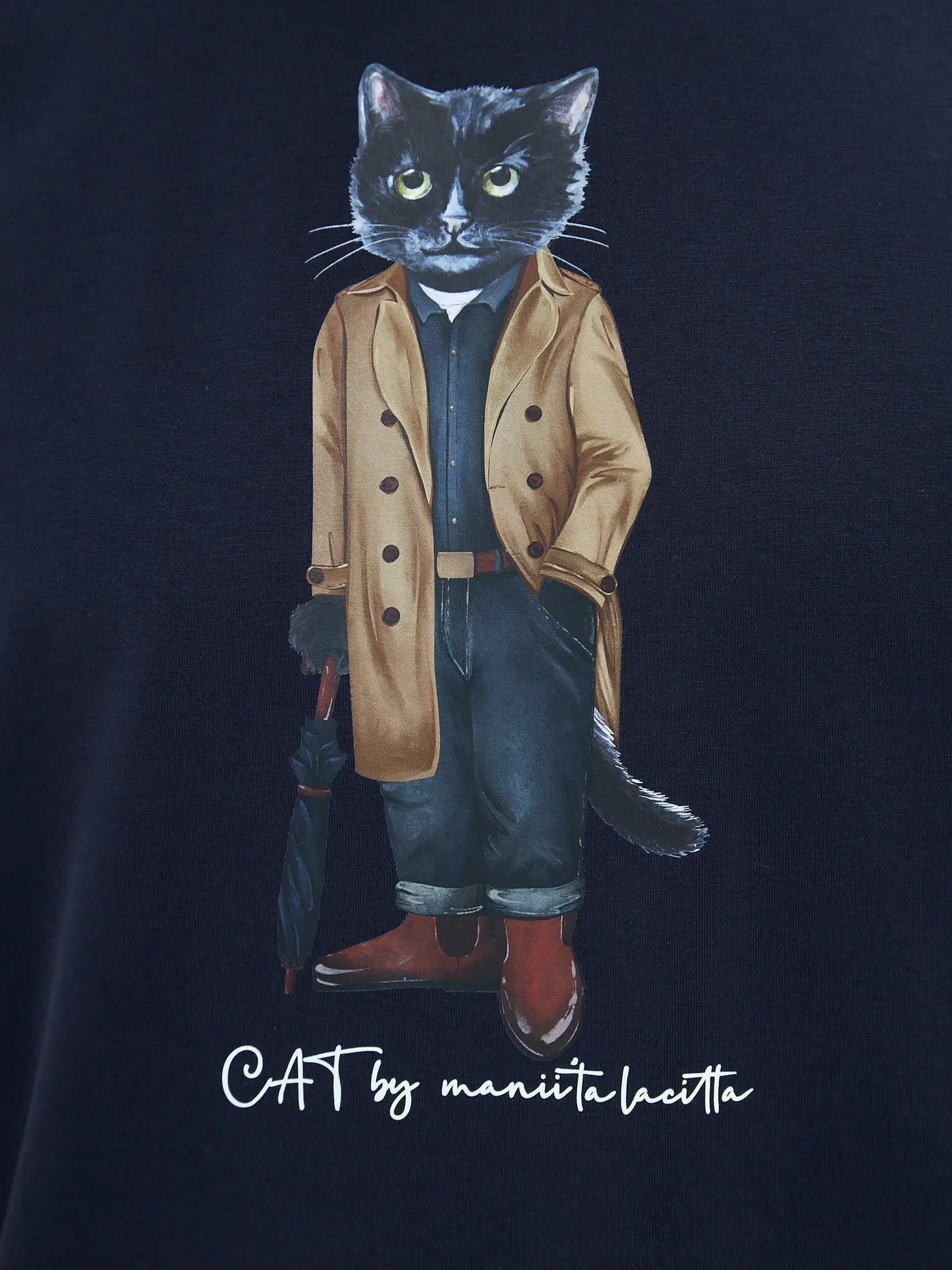 Blue printed t-shirt trench coat cat - Funny Cat T-shirt | For Cat Lovers | CAT by maniita lacitta