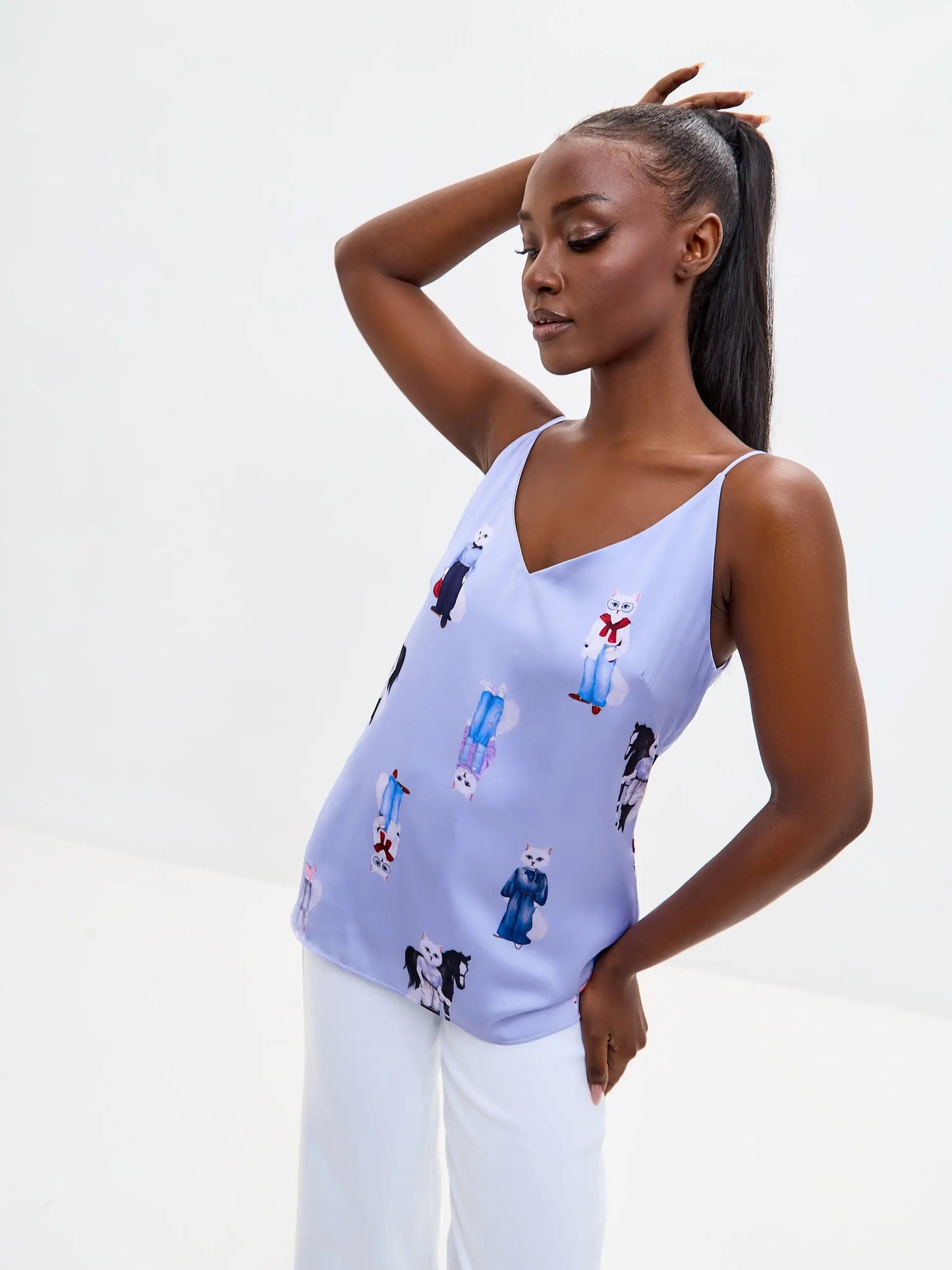 Blue silk top cat - Funny Cat Silk top | For Cat Lovers | CAT by maniita lacitta