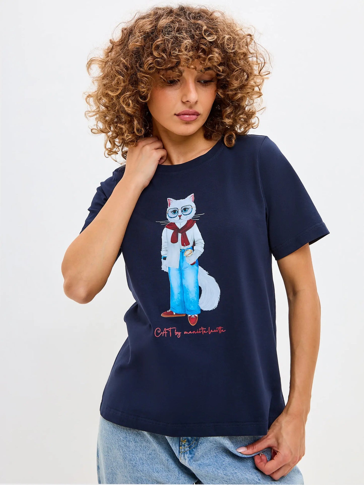 Blue t-shirt coffee cat - Funny Cat T-shirt | For Cat Lovers | CAT by maniita lacitta