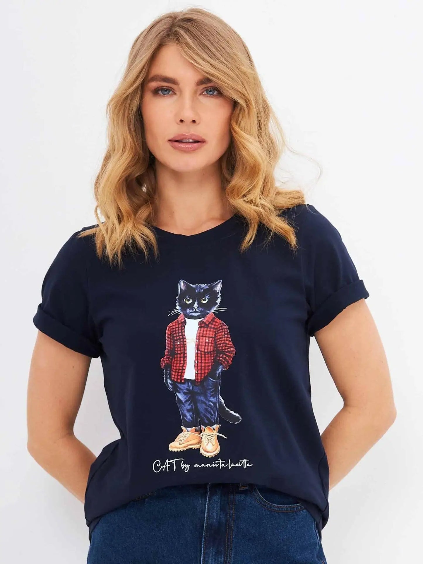 Blue t-shirt country cat - Funny Cat T-shirt | For Cat Lovers | CAT by maniita lacitta