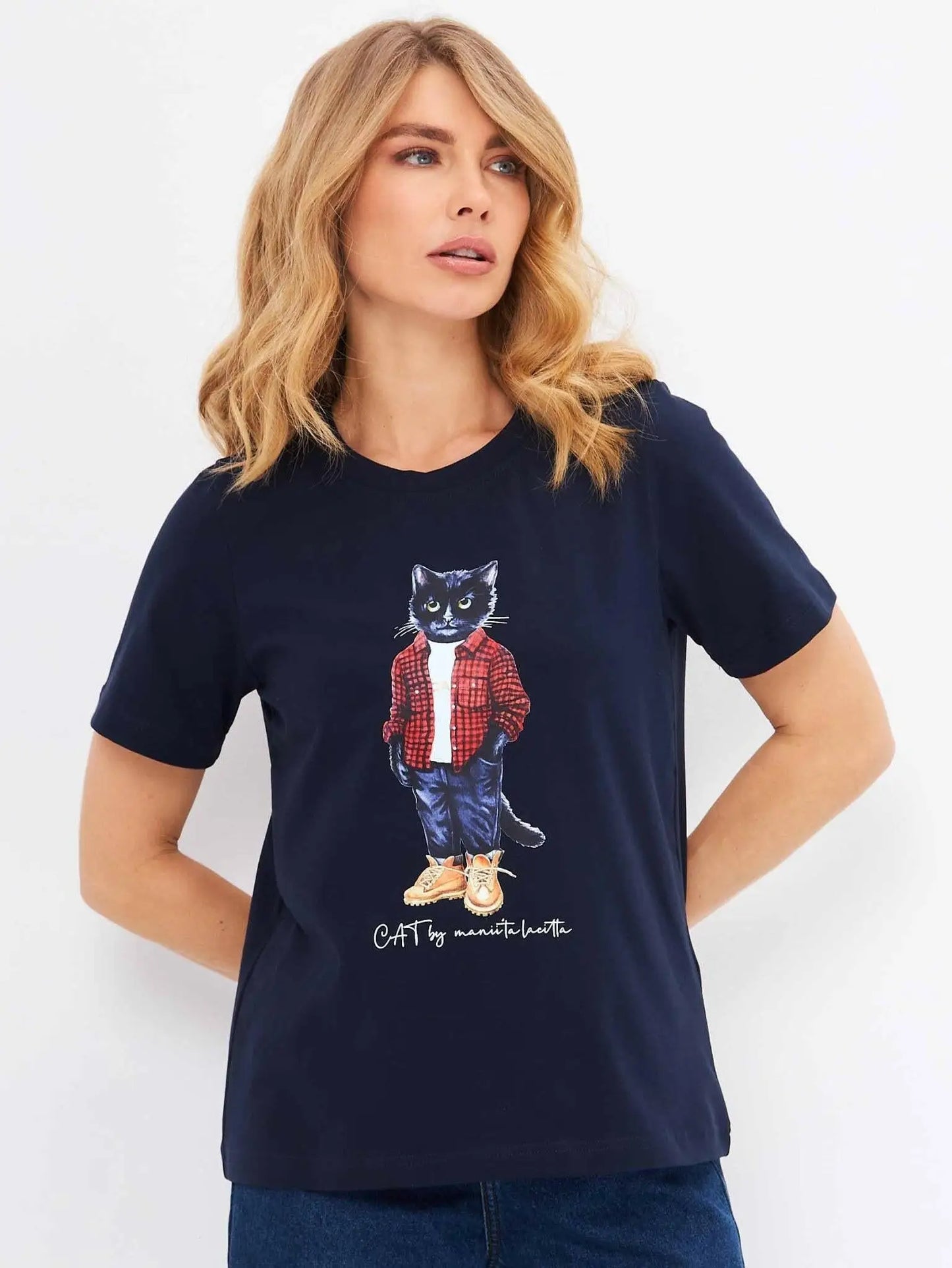 Blue t-shirt country cat - Funny Cat T-shirt | For Cat Lovers | CAT by maniita lacitta