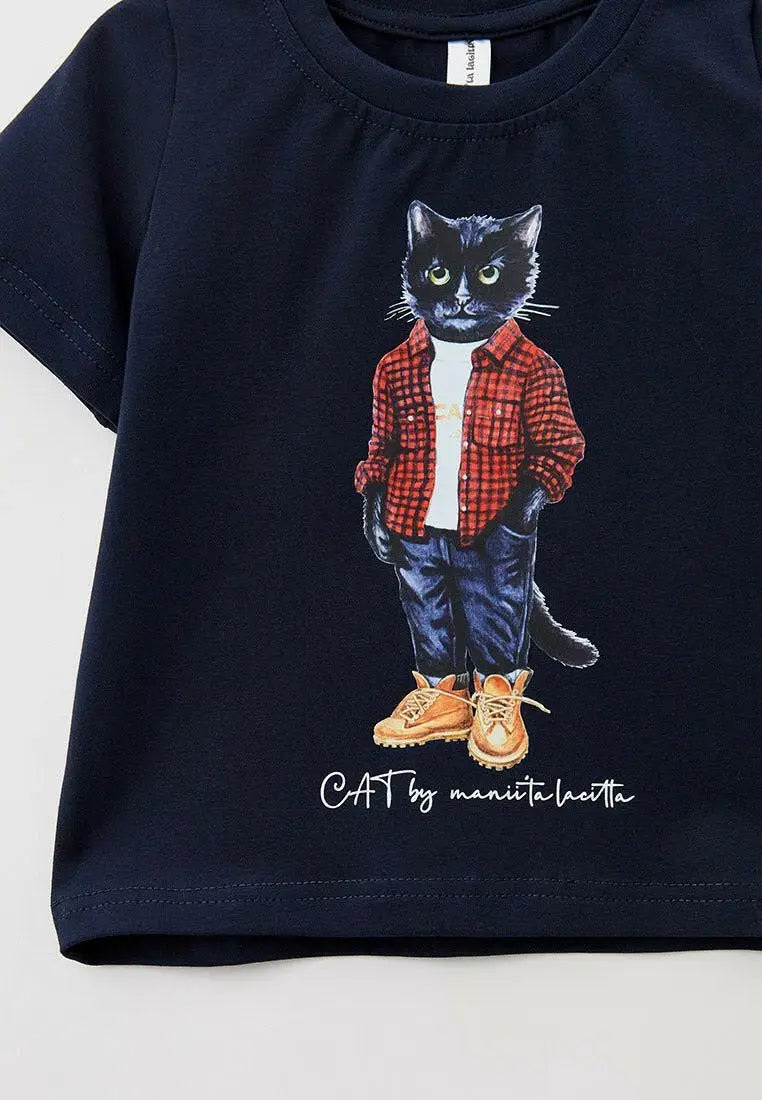 Blue t-shirt country cat - Funny Cat T-shirt | For Cat Lovers | CAT by maniita lacitta
