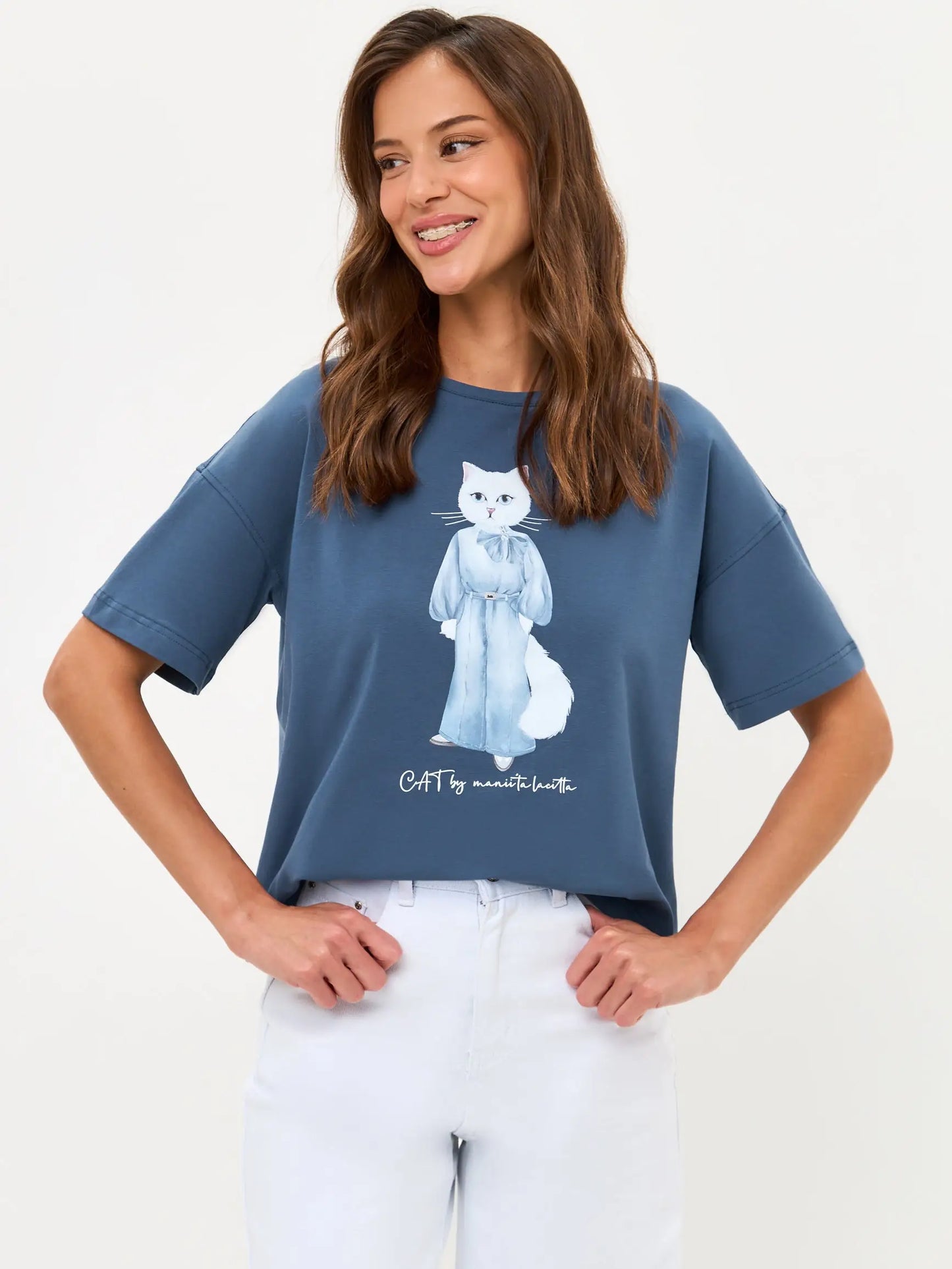 Blue t-shirt denim cat - Funny Cat T-shirt | For Cat Lovers | CAT by maniita lacitta