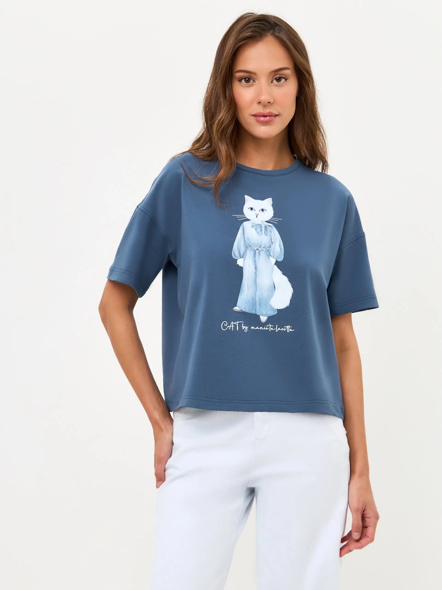 Blue t-shirt denim cat - Funny Cat T-shirt | For Cat Lovers | CAT by maniita lacitta