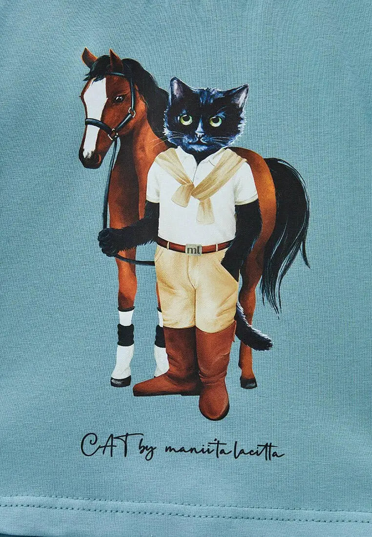 Blue t-shirt rider cat - Funny Cat T-shirt | For Cat Lovers | CAT by maniita lacitta