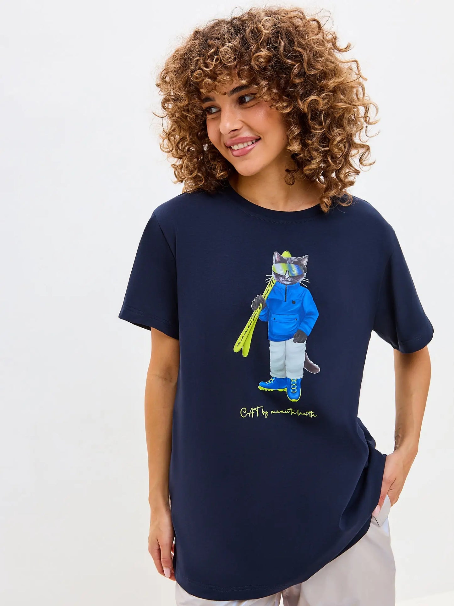 Blue t-shirt ski cat - Funny Cat T-shirt | For Cat Lovers | CAT by maniita lacitta