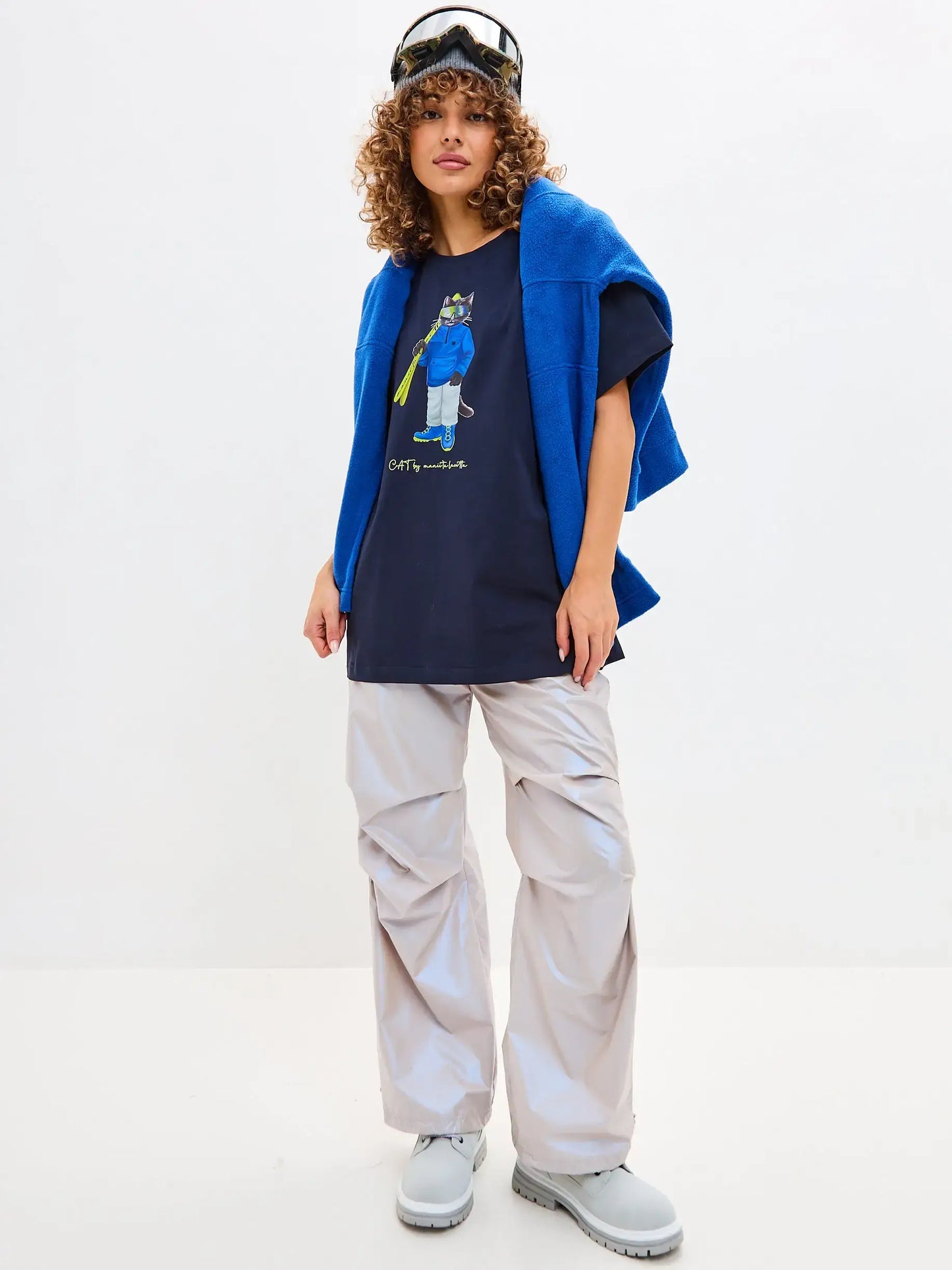 Blue Printed T-shirt SKI CAT - T-shirt