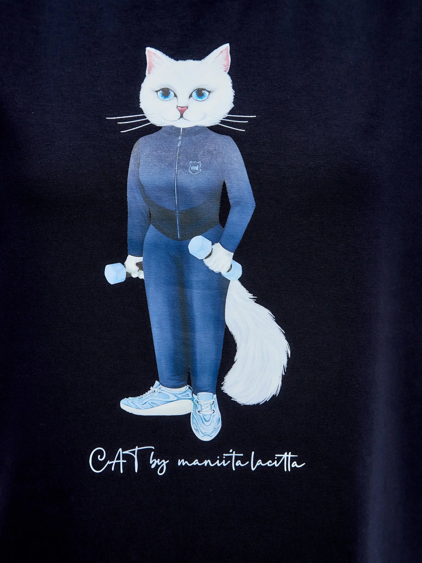 Blue t-shirt sport white cat - Funny Cat T-shirt | For Cat Lovers | CAT by maniita lacitta