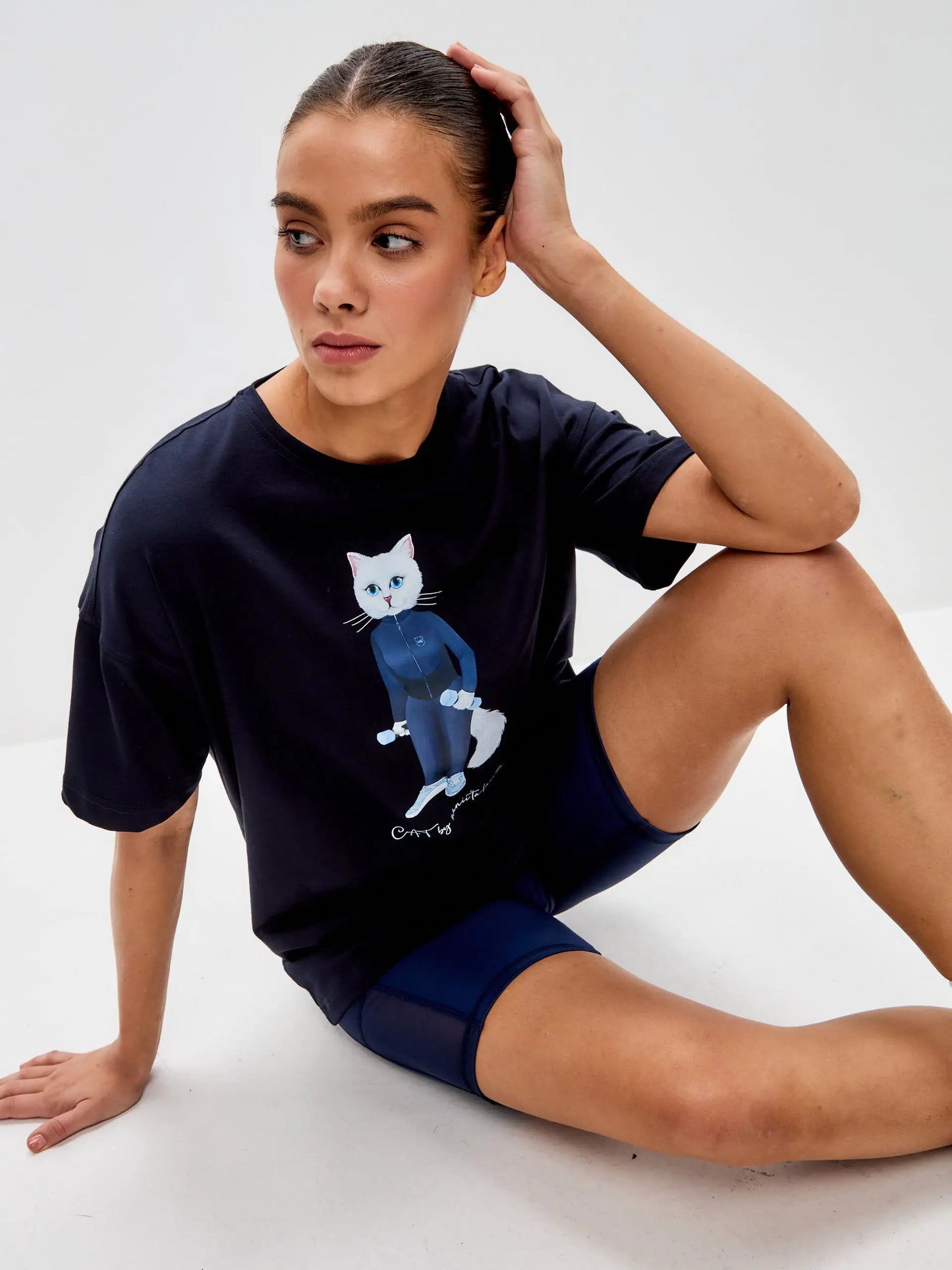 Blue t-shirt sport white cat - Funny Cat T-shirt | For Cat Lovers | CAT by maniita lacitta