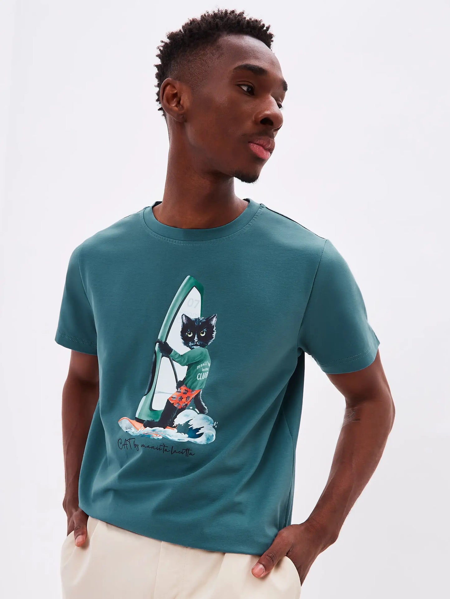Blue T-shirt SURFER CAT - Funny Cat T-shirt | For Cat Lovers | CAT by maniita lacitta