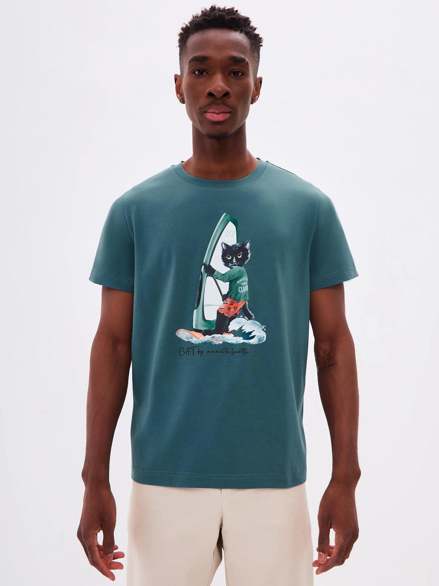Blue T-shirt SURFER CAT - Funny Cat T-shirt | For Cat Lovers | CAT by maniita lacitta