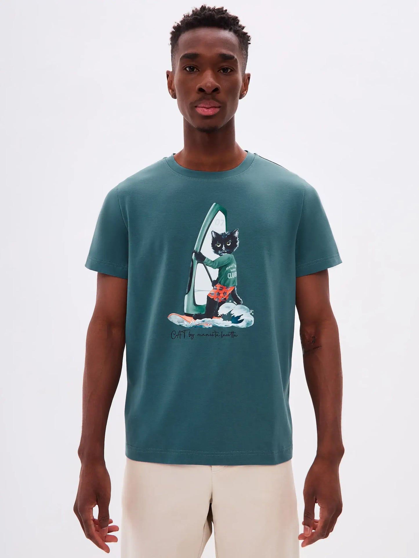 Blue Printed T-shirt SURFER CAT - T-shirt