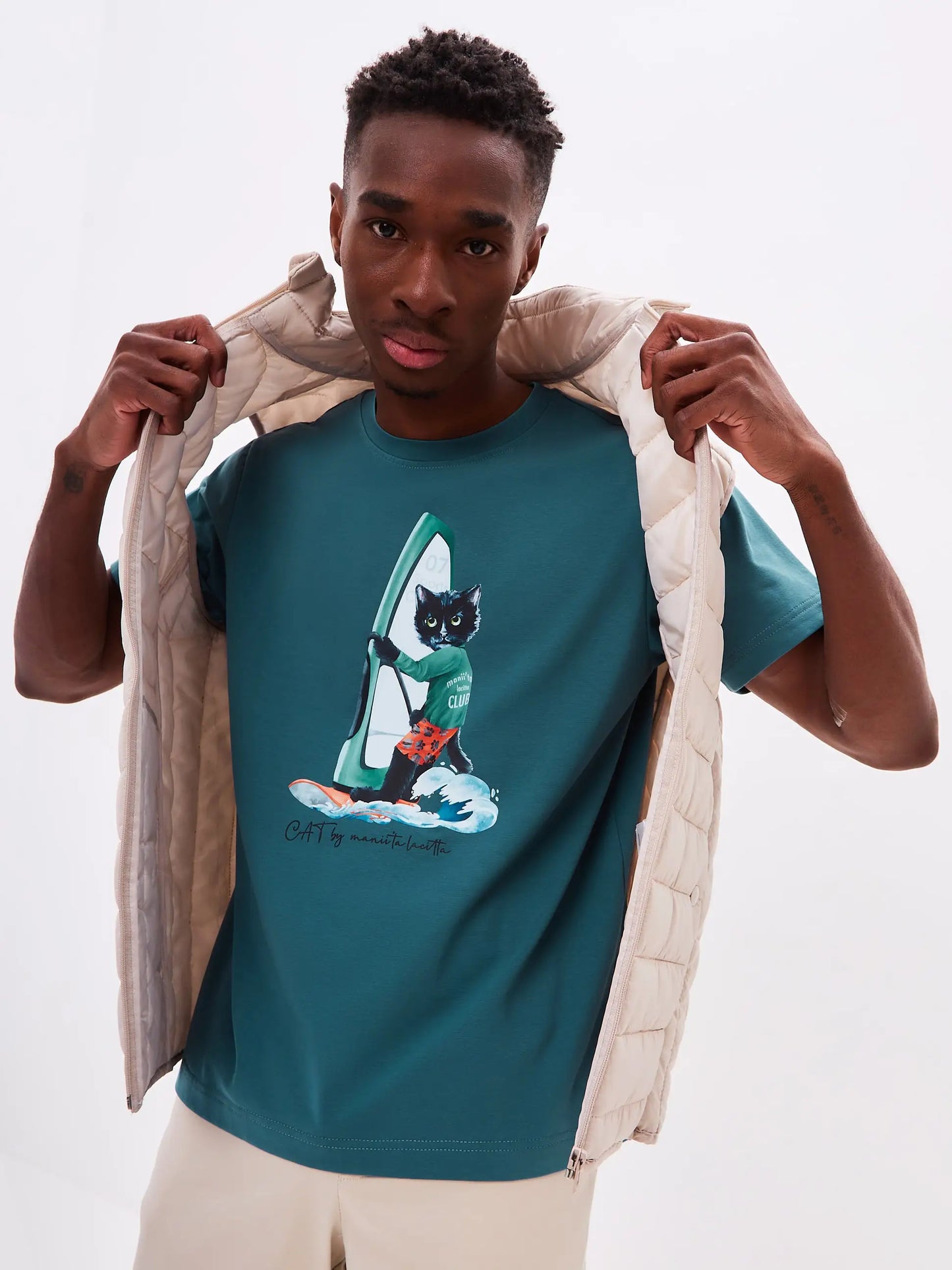 Blue T-shirt SURFER CAT - Funny Cat T-shirt | For Cat Lovers | CAT by maniita lacitta