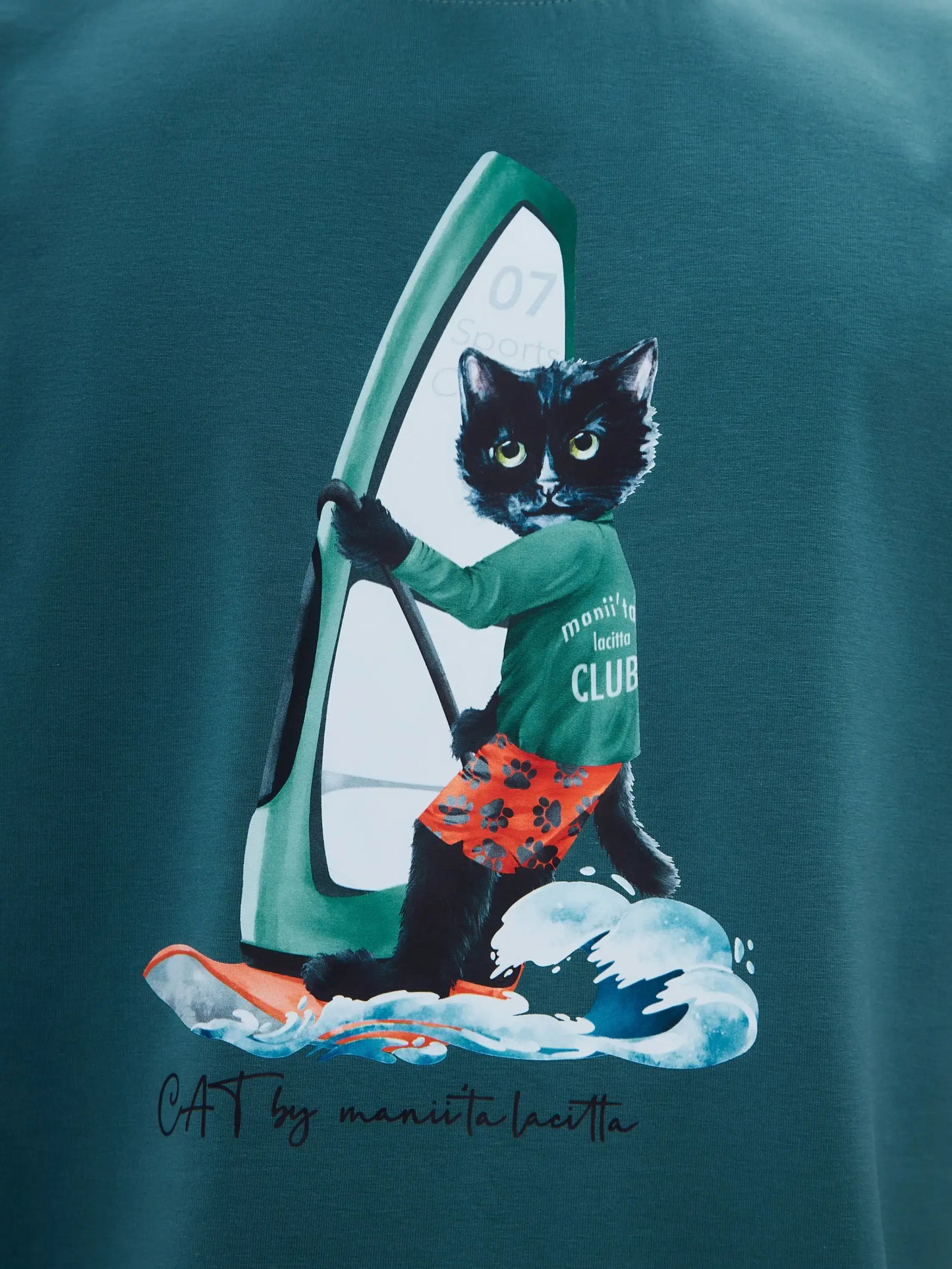 Blue Printed T-shirt SURFER CAT - T-shirt