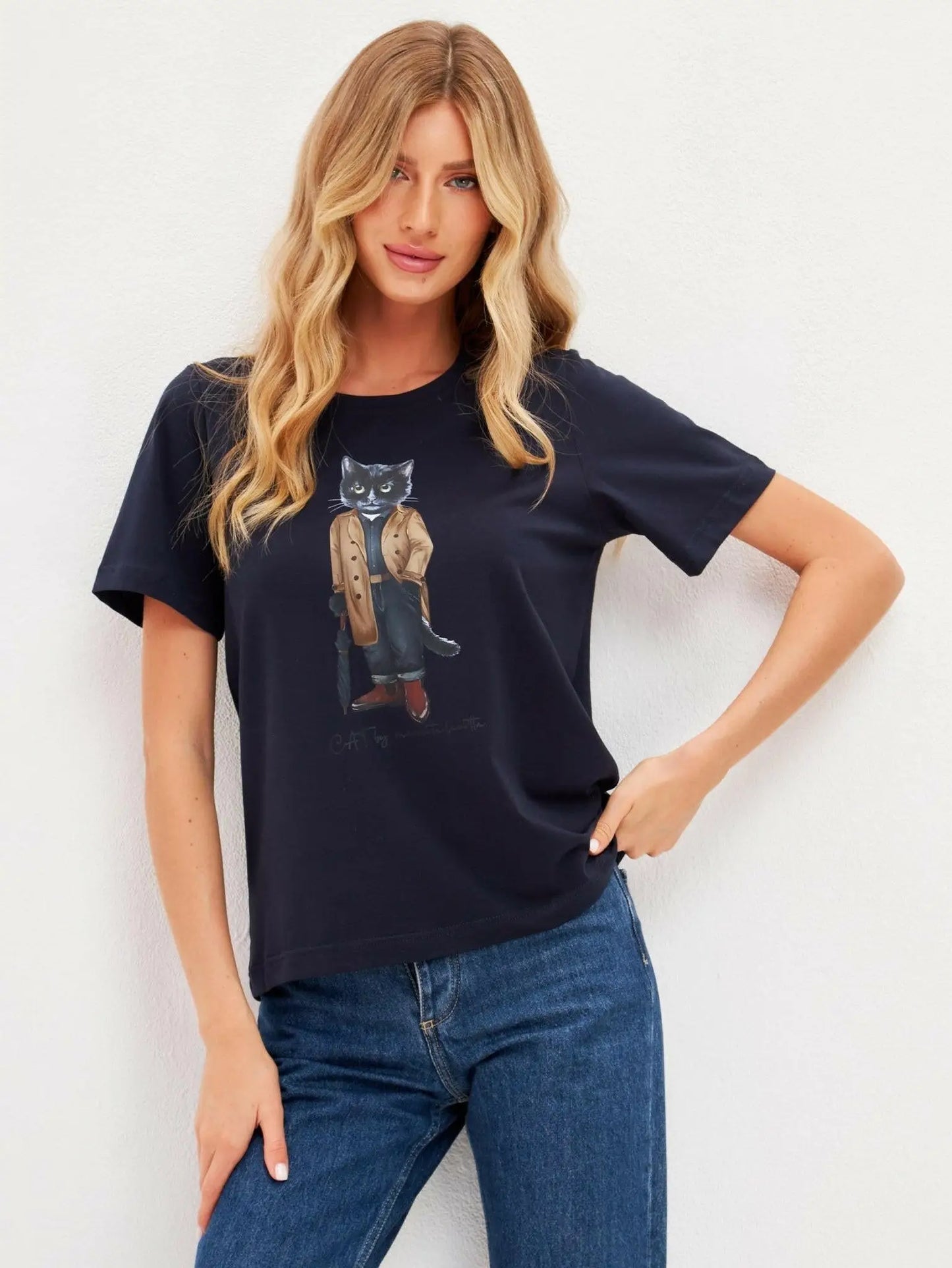 Blue t-shirt trench coat cat - Funny Cat T-shirt | For Cat Lovers | CAT by maniita lacitta