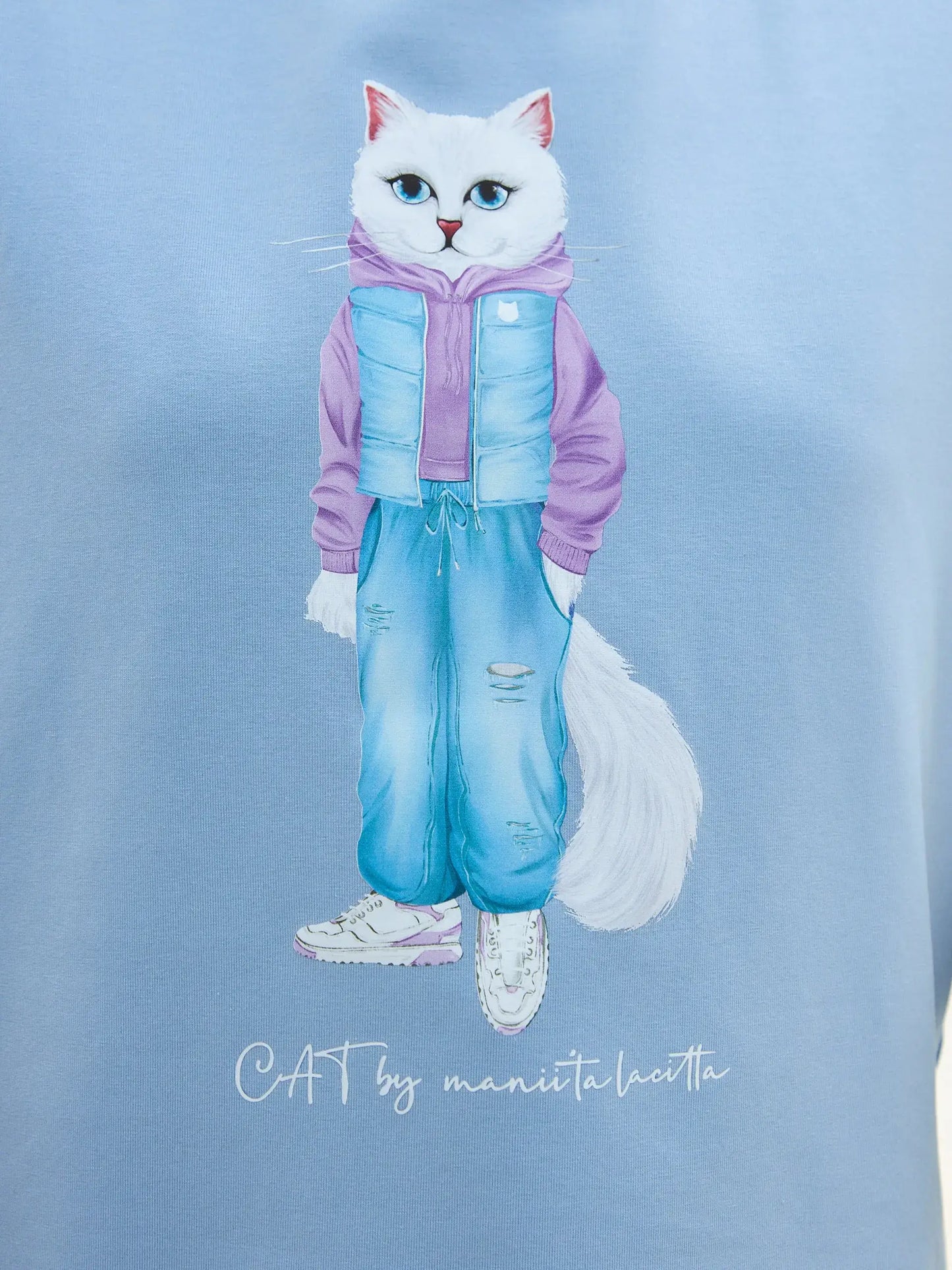 Blue Printed T-shirt WALKING CAT - T-shirt