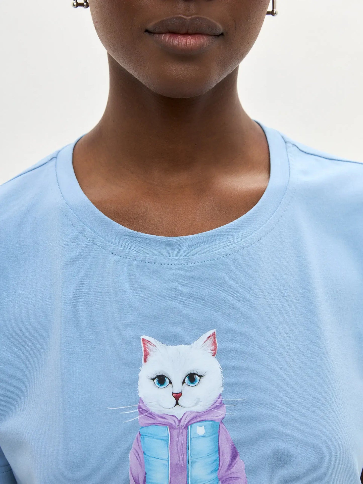 Blue Printed T-shirt WALKING CAT - T-shirt