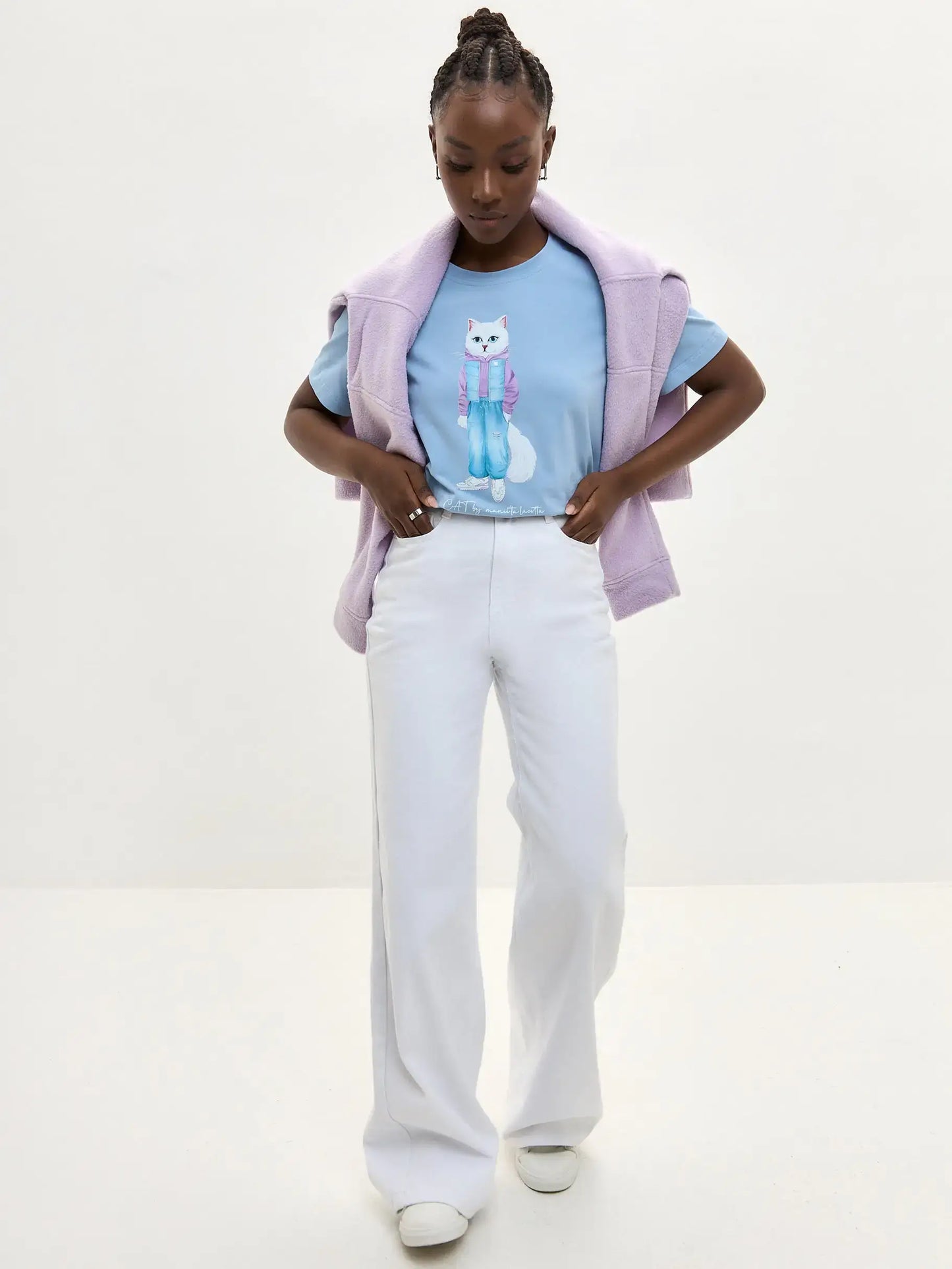 Blue Printed T-shirt WALKING CAT - T-shirt