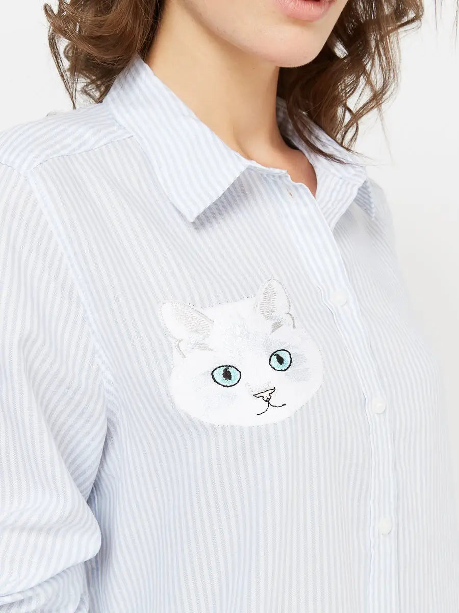 Blue women’s shirt cat - Funny Cat Shirt & Striped shirt | For Cat Lovers | CAT by maniita