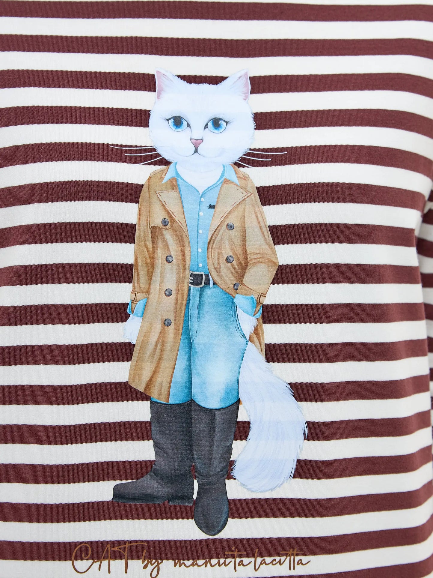 Brown longsleeve trench coat cat - Funny Cat Shirt & Striped shirt | For Cat Lovers | CAT by maniita